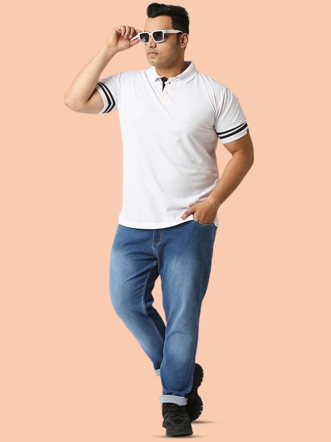 Wear Your Opinion Men Plus Size Stripe Polo Collar Neck T-shirt, White