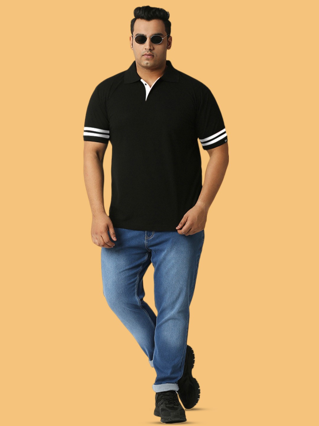 

Wear Your Opinion Men Plus Size Stripe Polo Collar Neck T-shirt, Black