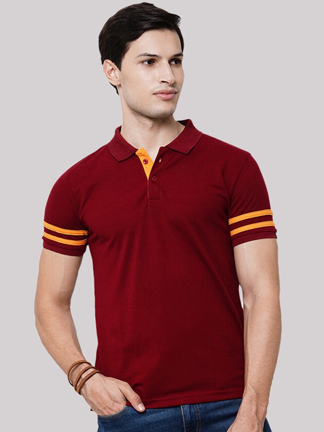 

Wear Your Opinion Men Stripe Polo Collar Neck T-shirt, Maroon