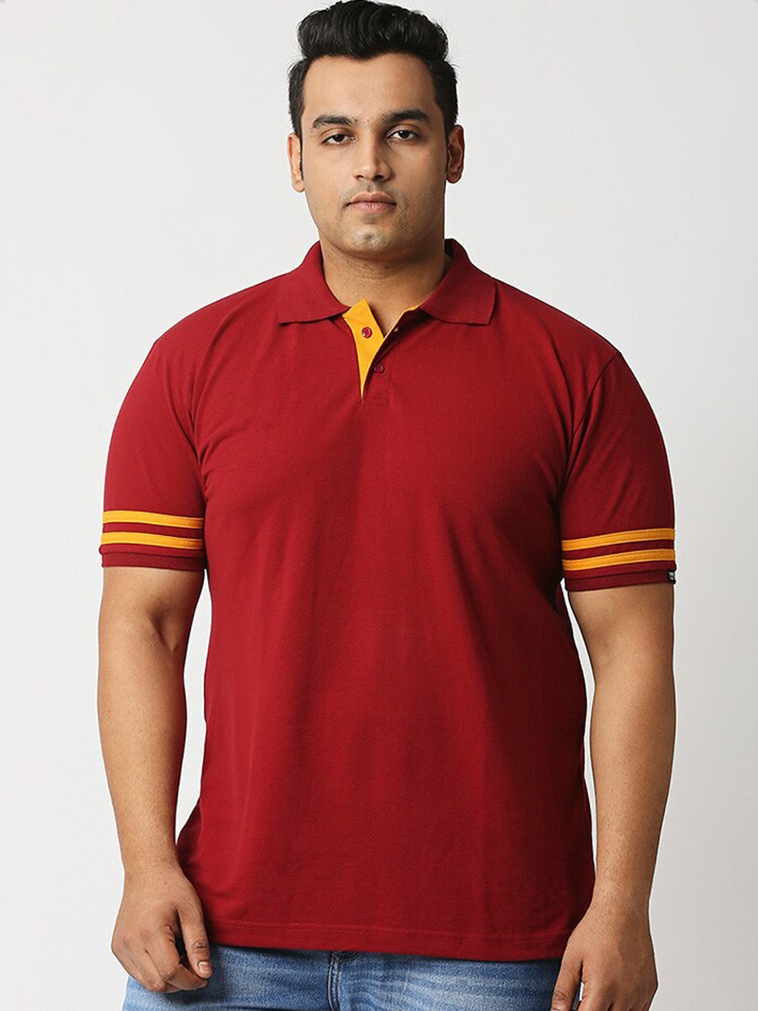 

Wear Your Opinion Men Plus Size Stripe Polo Collar Neck T-shirt, Maroon