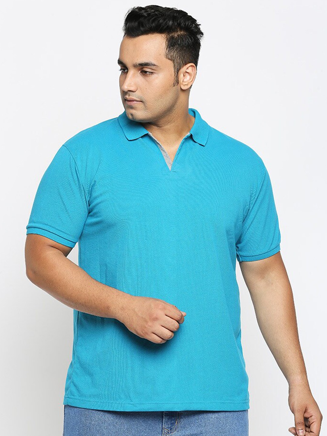

Wear Your Opinion Plus Size Polo Collar Short Sleeves Pique Cotton T-shirt, Blue