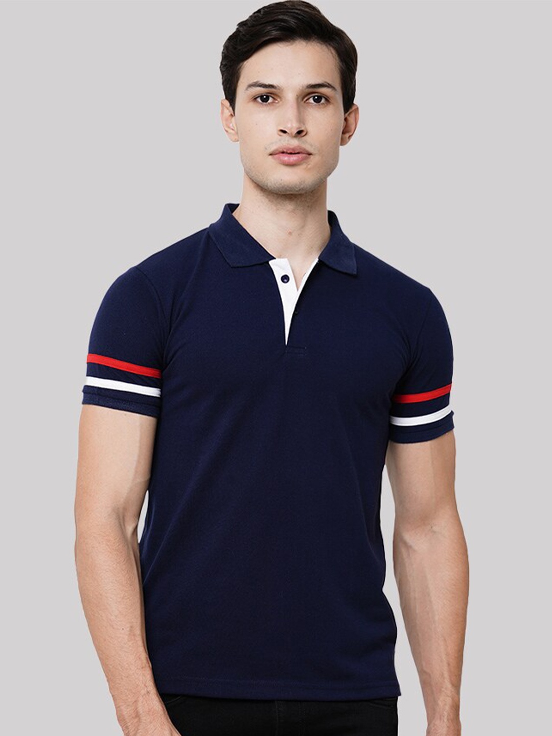 

Wear Your Opinion Men Stripe Polo Collar Neck T-shirt, Navy blue