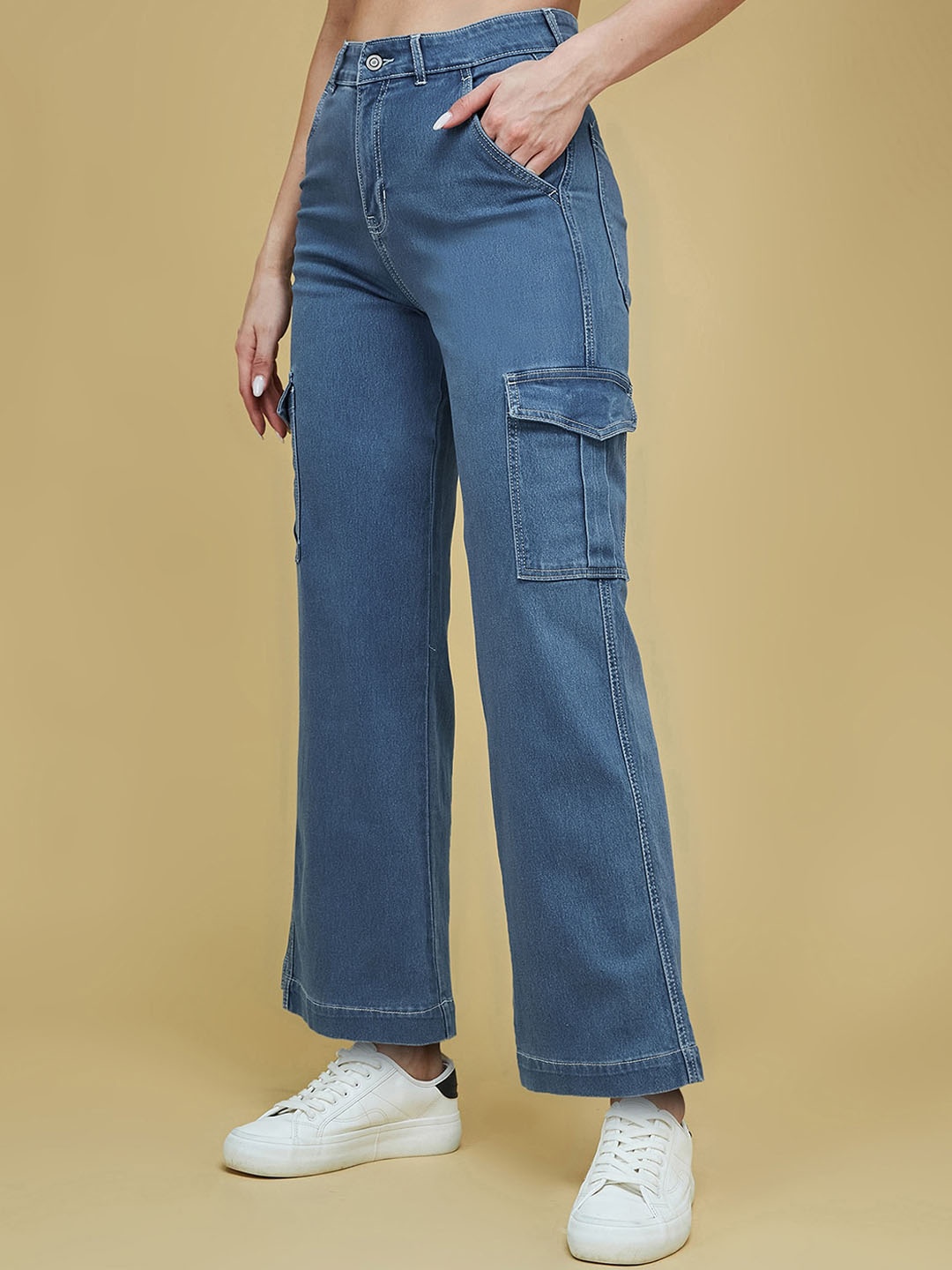 

DressBerry Women Wide Leg High-Rise Clean look Stretchable Jeans, Blue