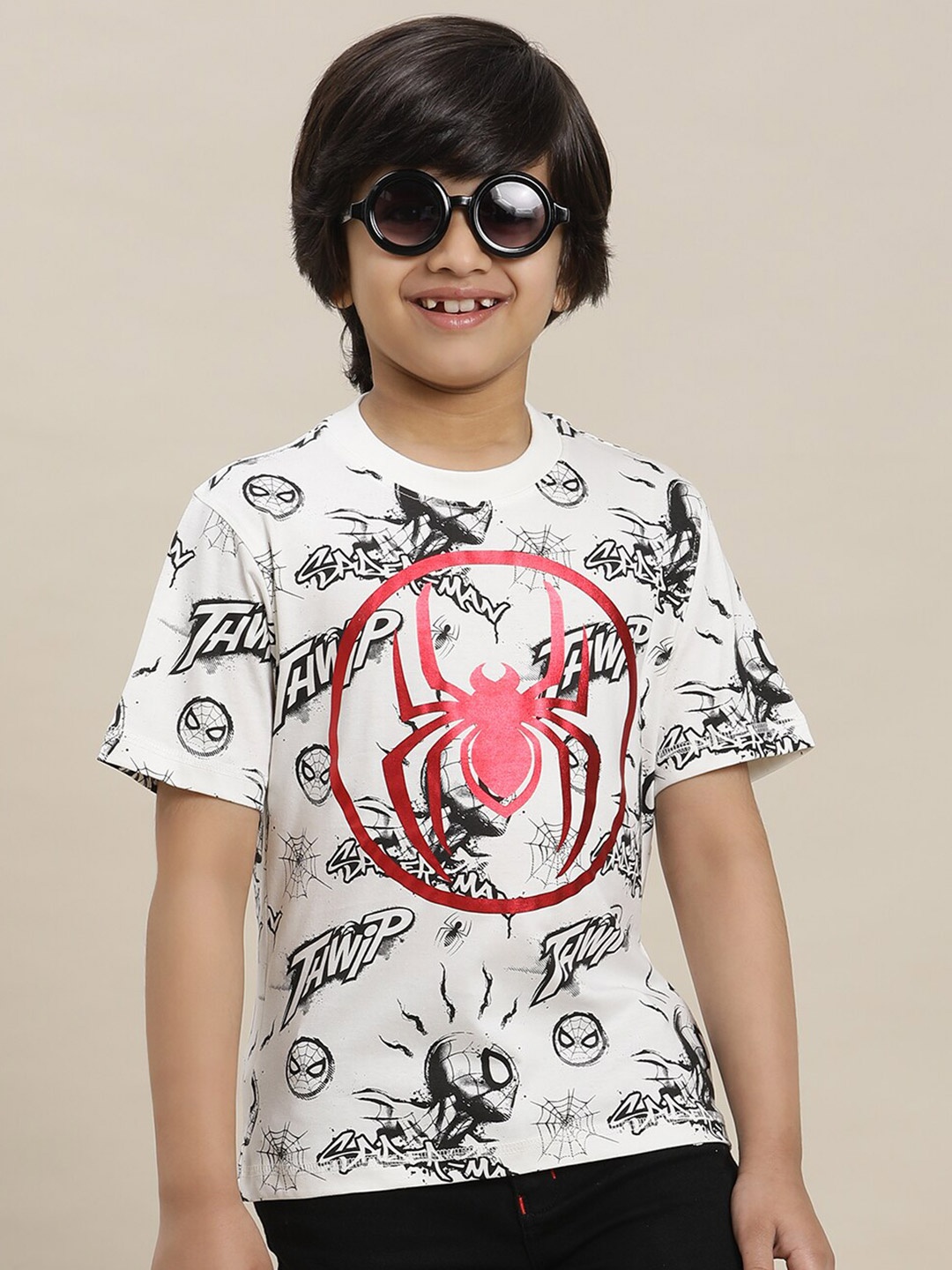 

Kids Ville Boys Spiderman-Printed Pure-Cotton T-Shirt, Off white