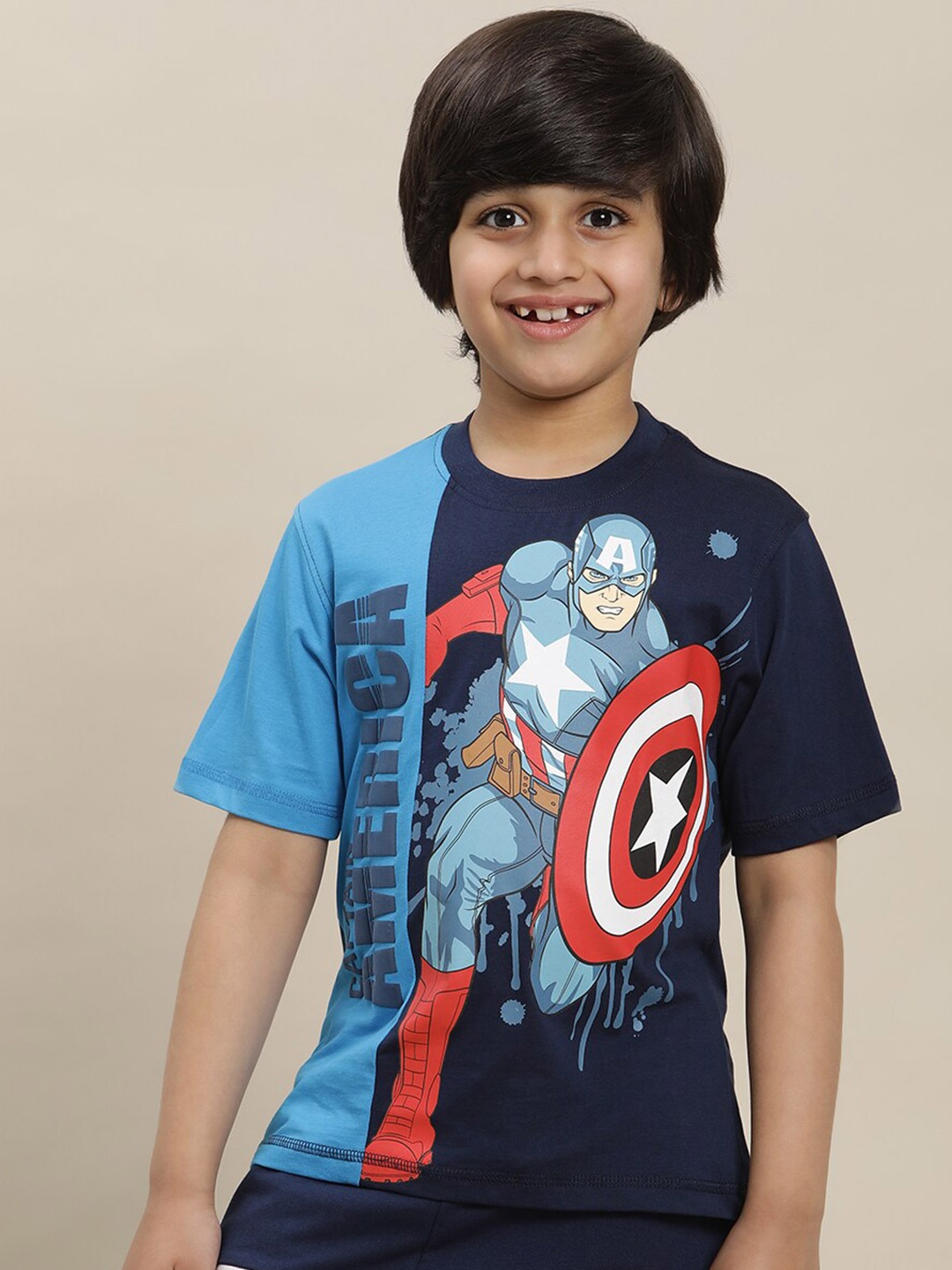

Kids Ville Boys Captain America-Printed Pure-Cotton T-Shirt, Blue