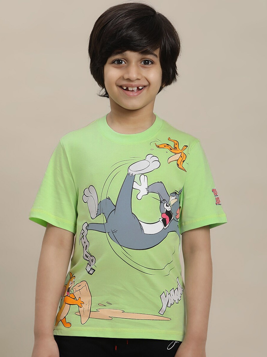 

Kids Ville Boys Tom & Jerry-Printed Pure-Cotton T-Shirt, Green