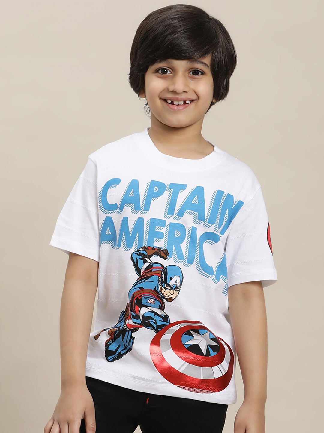 

Kids Ville Boys Captain America-Printed Pure-Cotton T-Shirt, Off white
