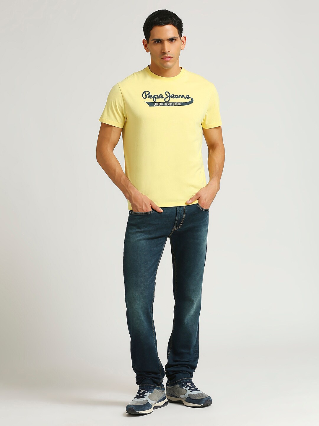 

Pepe Jeans Flyer Typography Printed Round Neck Slim Fit T-shirt, Yellow