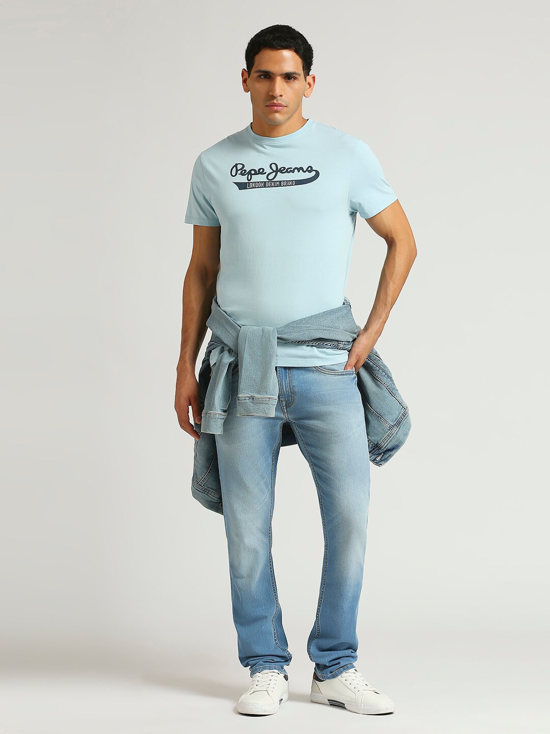 

Pepe Jeans Flyer Typography Printed Round Neck Slim Fit T-shirt, Blue