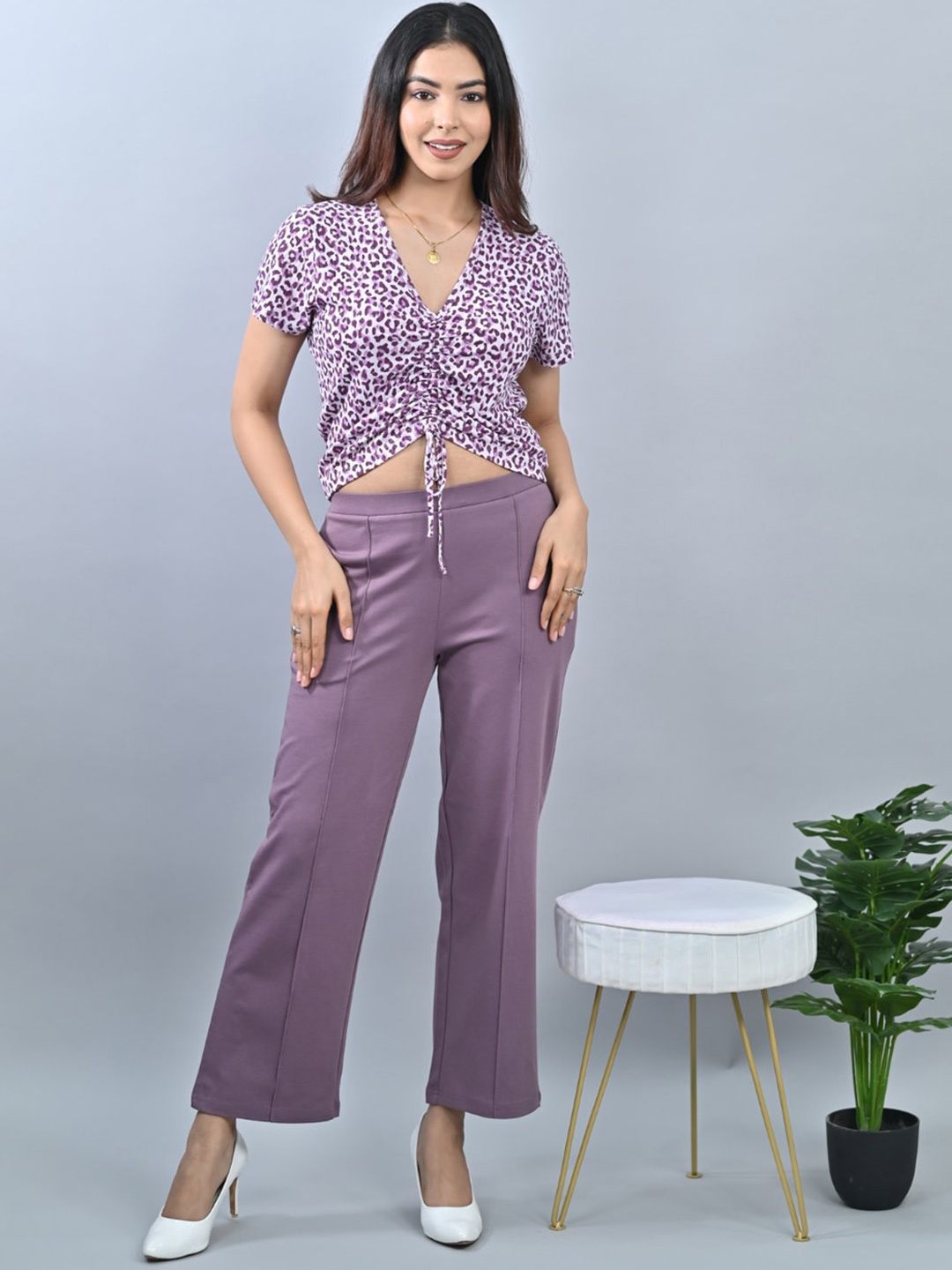 

Mlada Women Wide Leg Flared Mid-Rise Stretchable Trouser, Mauve