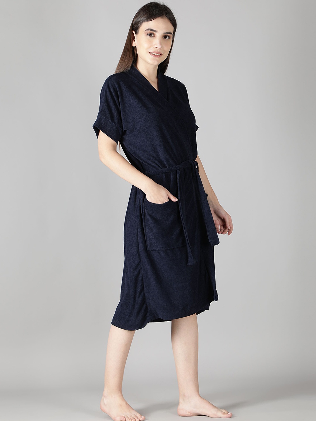 

LacyLook Women Navy Blue Micro Terry Cool & Comfortable Bath Robe