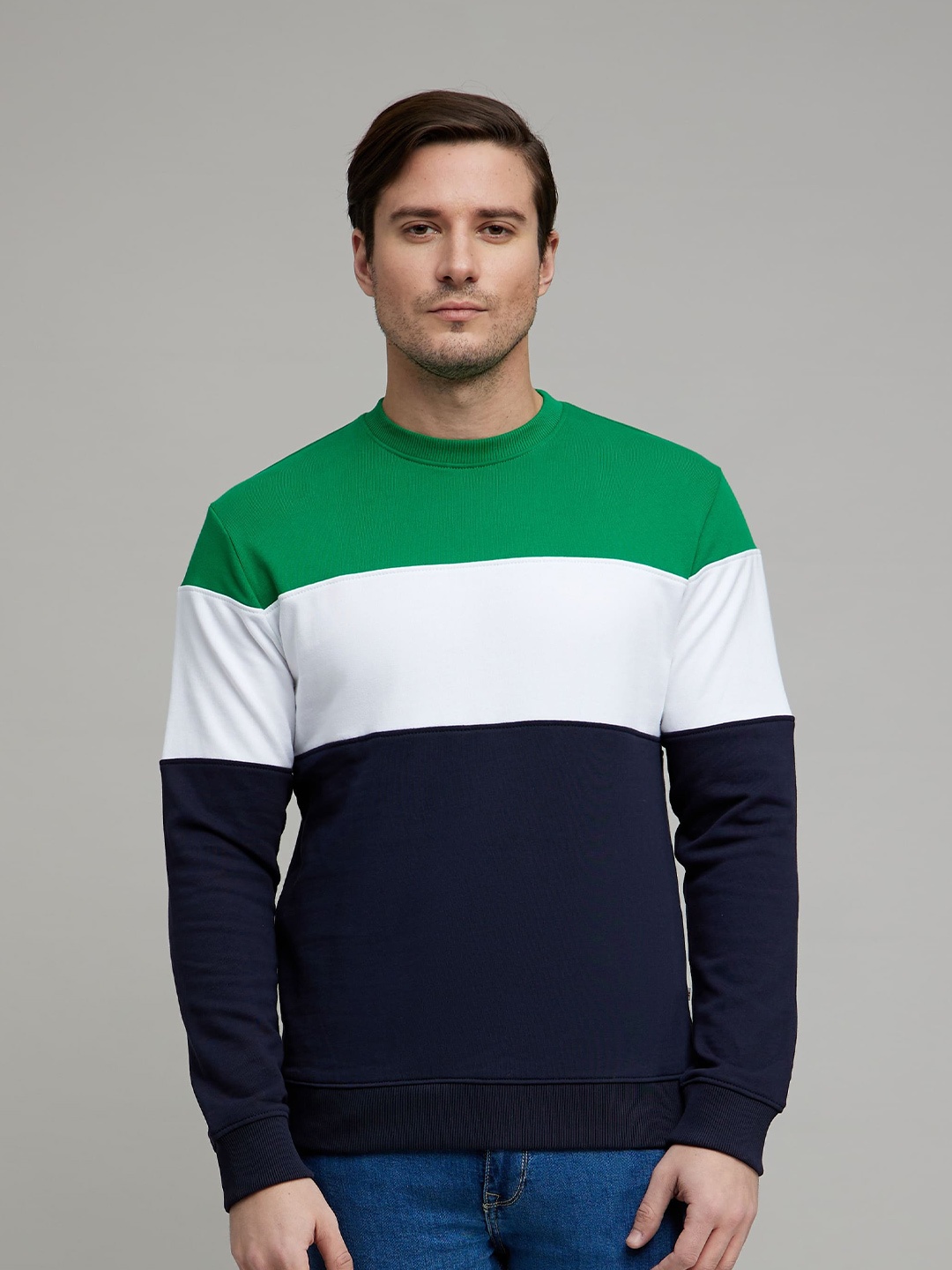 

Celio Colourblocked Long Sleeves Cotton Pullover Sweatshirt, Green