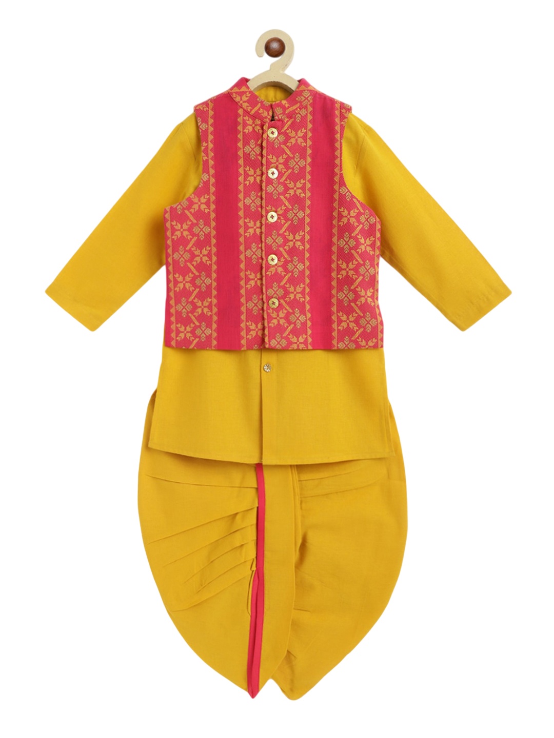 

Tiber Taber Boys Regular Pure Cotton Kurta With Dhoti Pants, Yellow