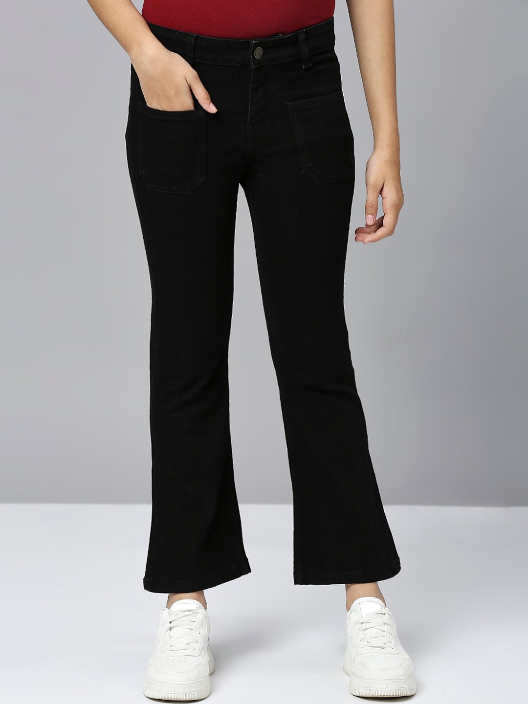 

JUSTICE Girls Slim Fit Clean Look Mid-Rise Stretchable Jeans, Black