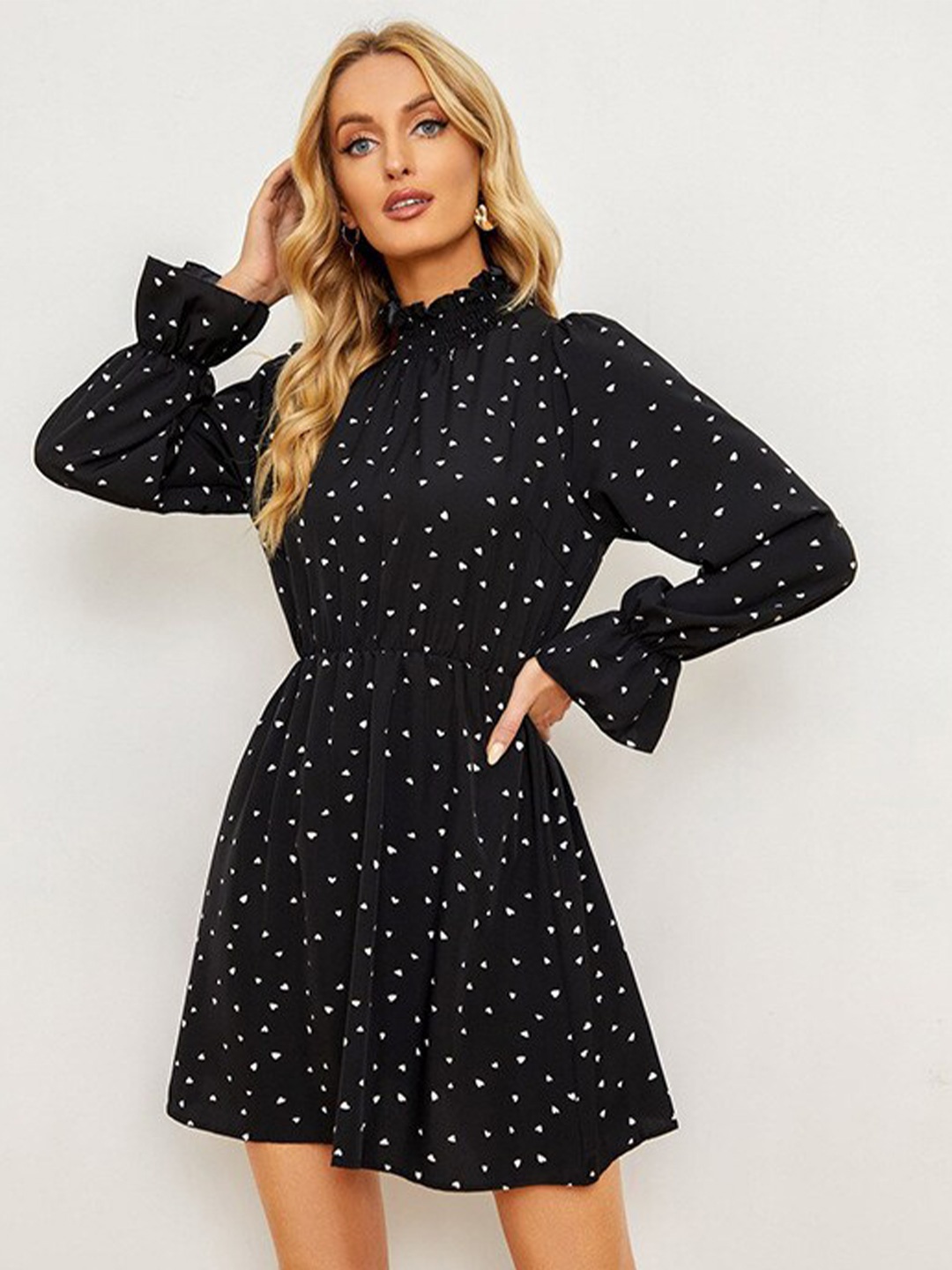 

StyleCast Black Polka Dot Printed Cotton Fit & Flare Mini Dress