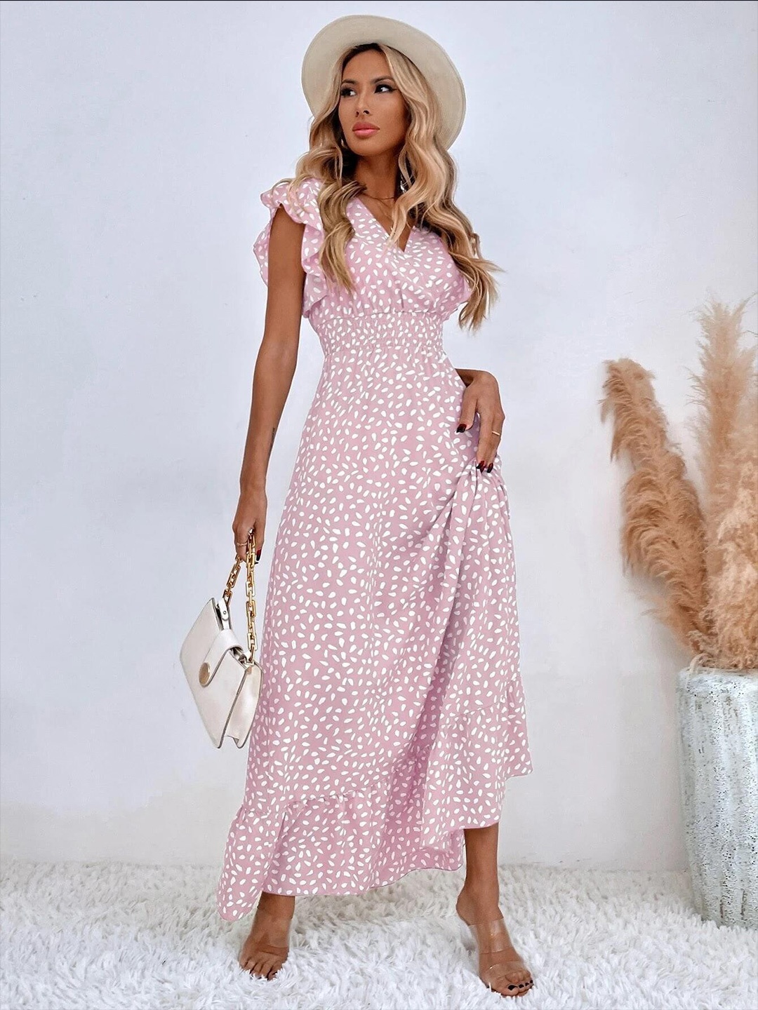 

StyleCast Pink Polka Dot Printed Midi Wrap Dress