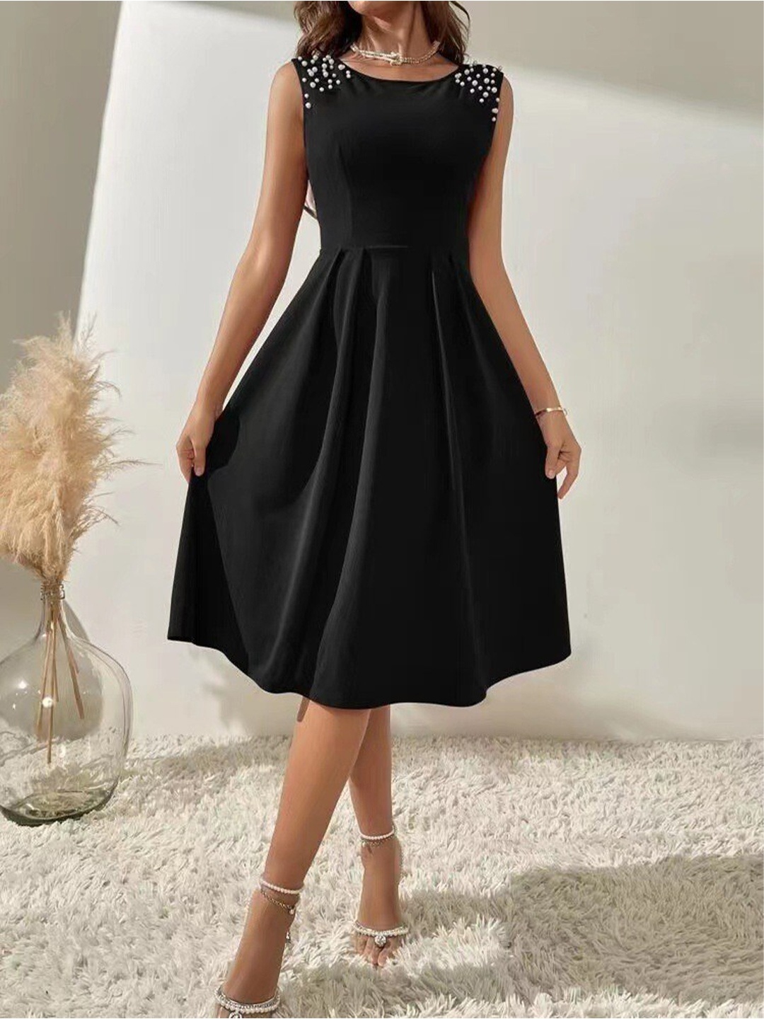 

StyleCast Black Embellished Fit & Flare Midi Dress