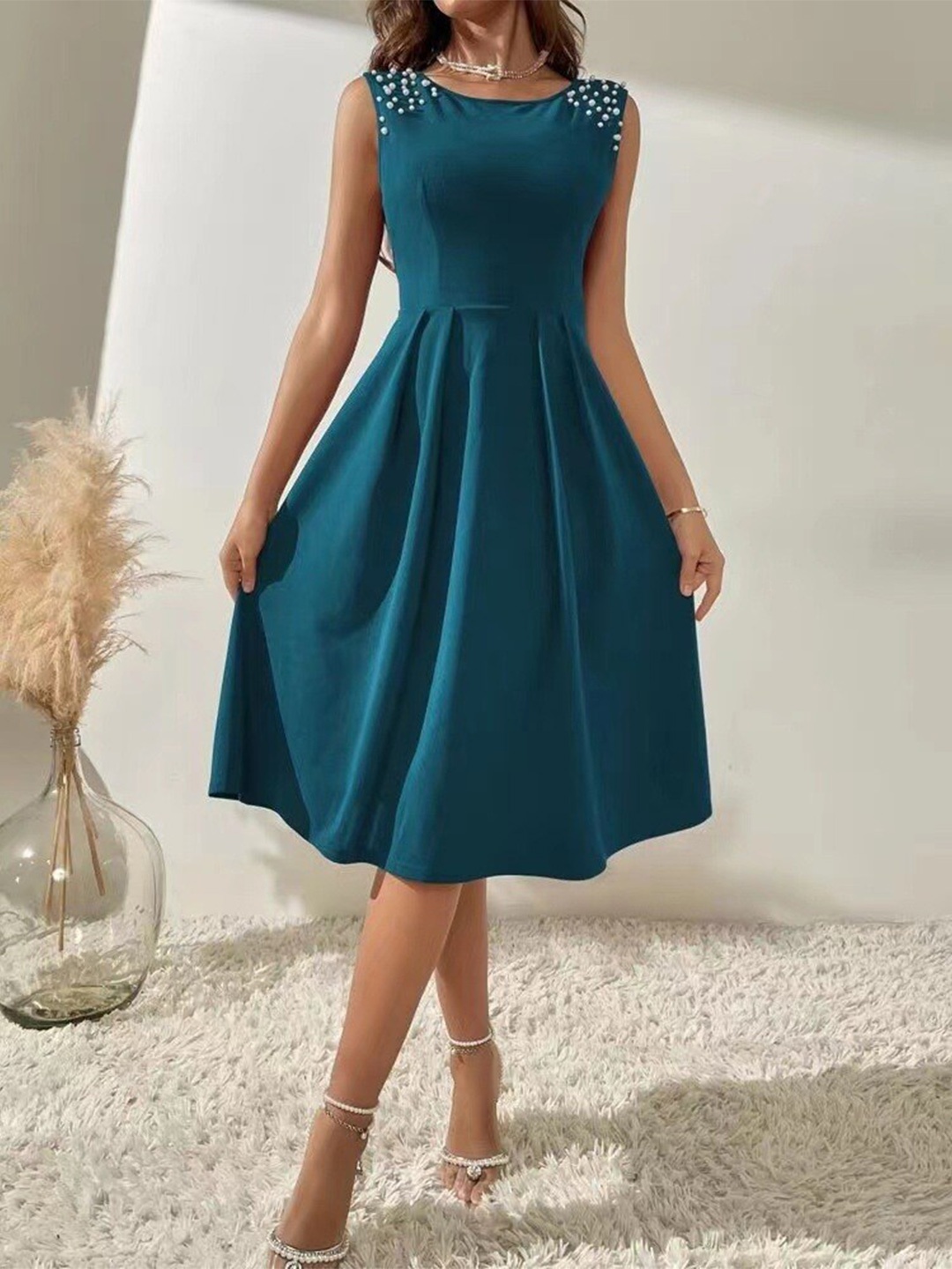 

StyleCast Blue Round Neck Fit & Flare Dress