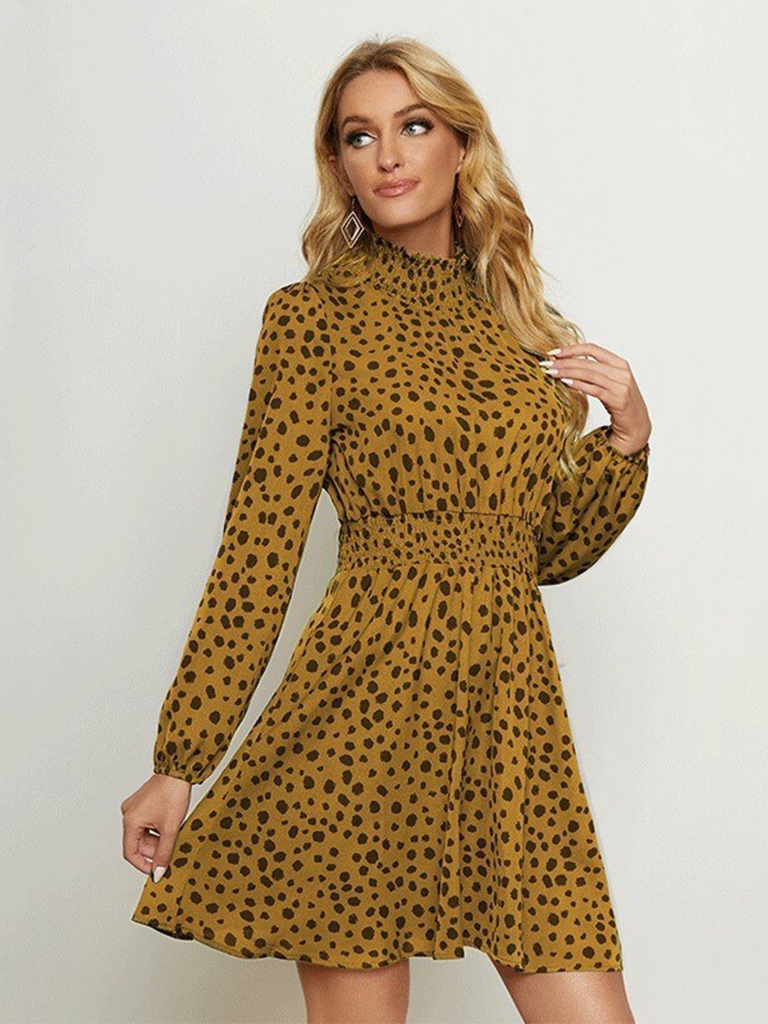 

StyleCast Animal Printed High Neck Chiffon Shirt Dress, Mustard