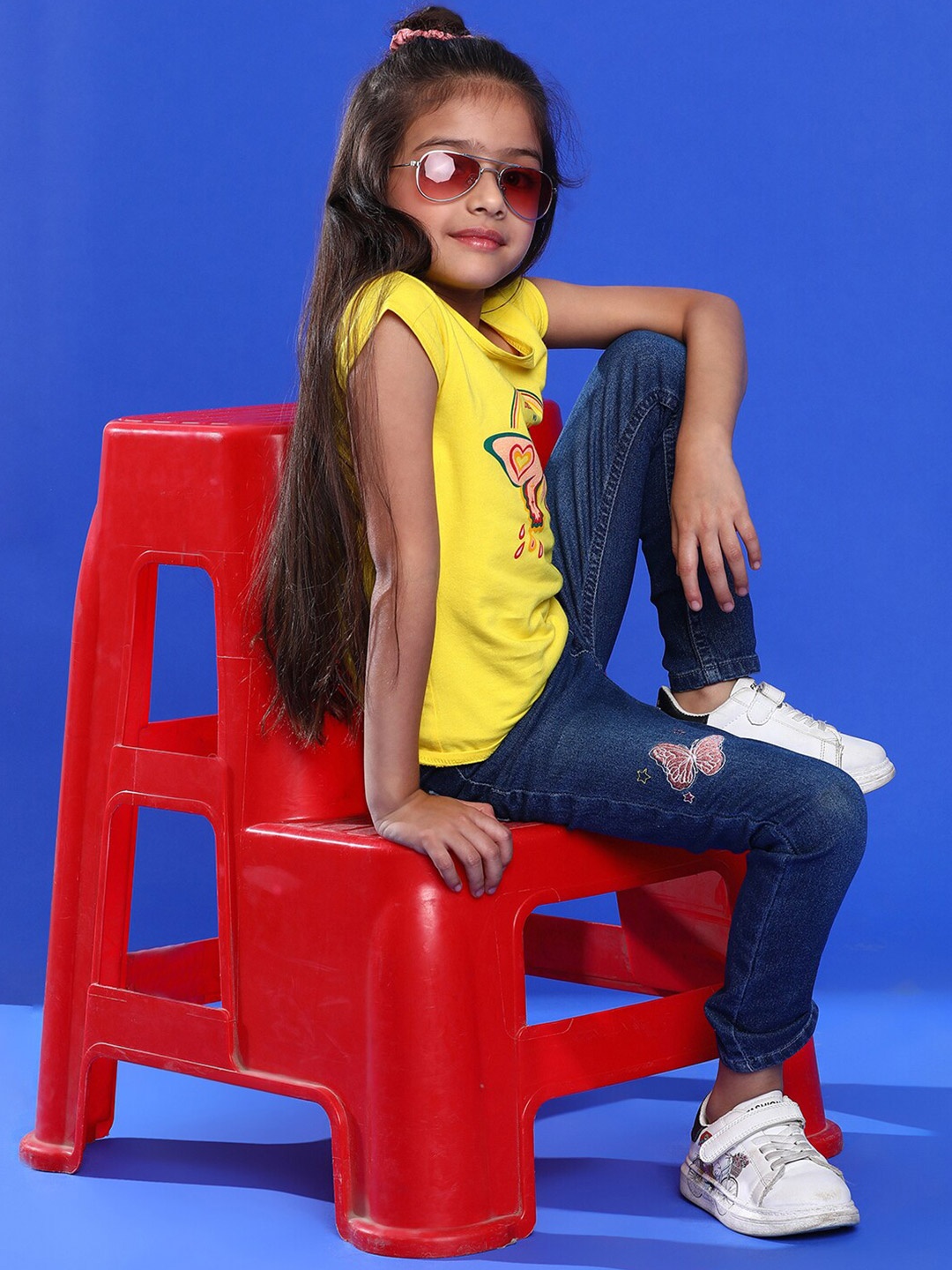 

TALES & STORIES Girls Round Neck Short Sleeves Printed Cotton T-shirt, Yellow