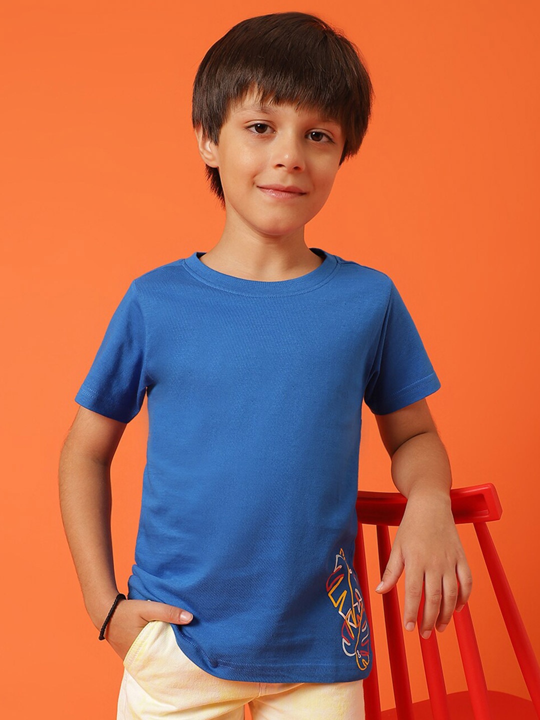 

TALES & STORIES Boys Round Neck Short Sleeves Cotton T-shirt, Blue