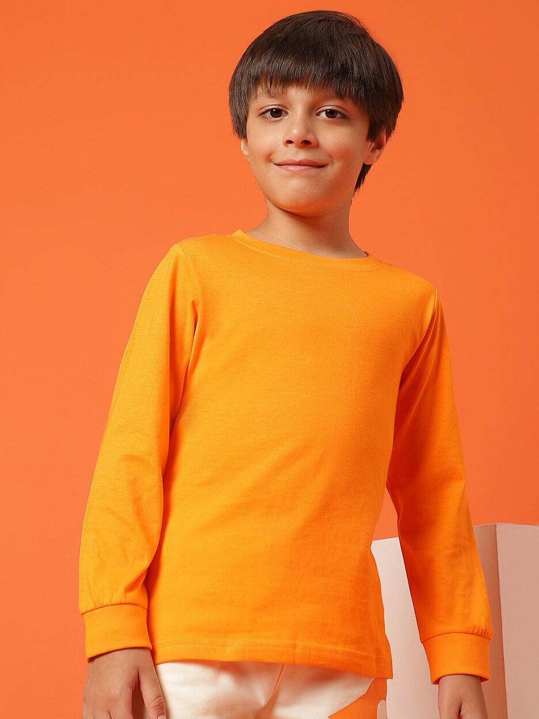 

TALES & STORIES Boys Round Neck Cotton T-shirt, Orange