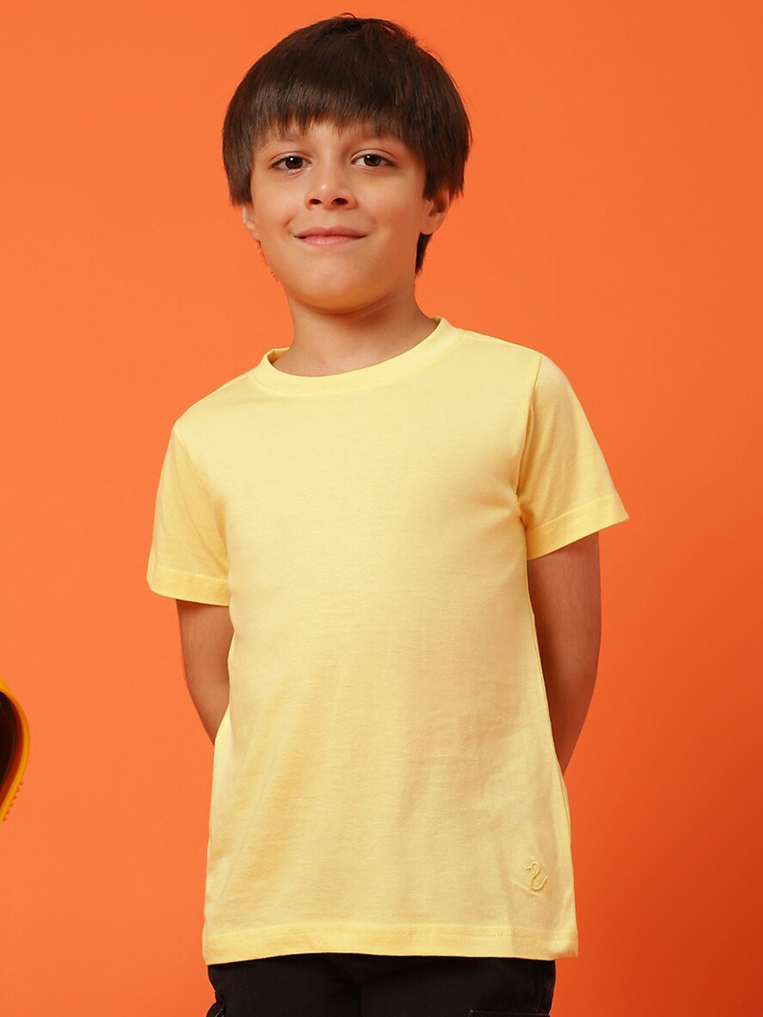 

TALES & STORIES Boys Round Neck Cotton T-shirt, Yellow