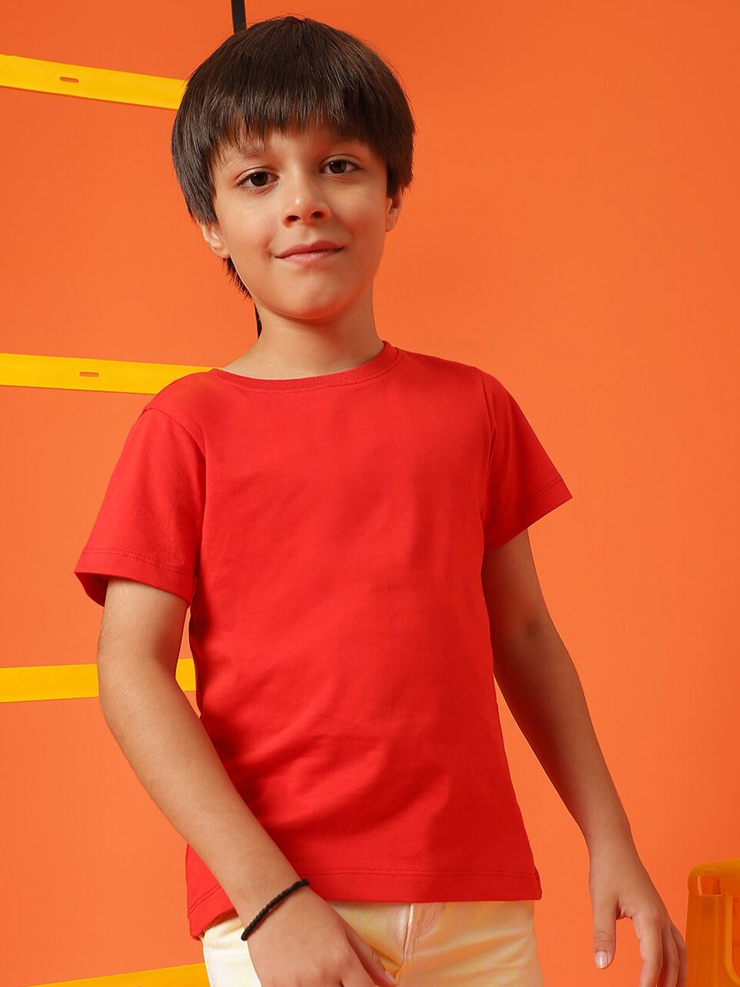 

TALES & STORIES Boys Round Neck Cotton T-shirt, Red