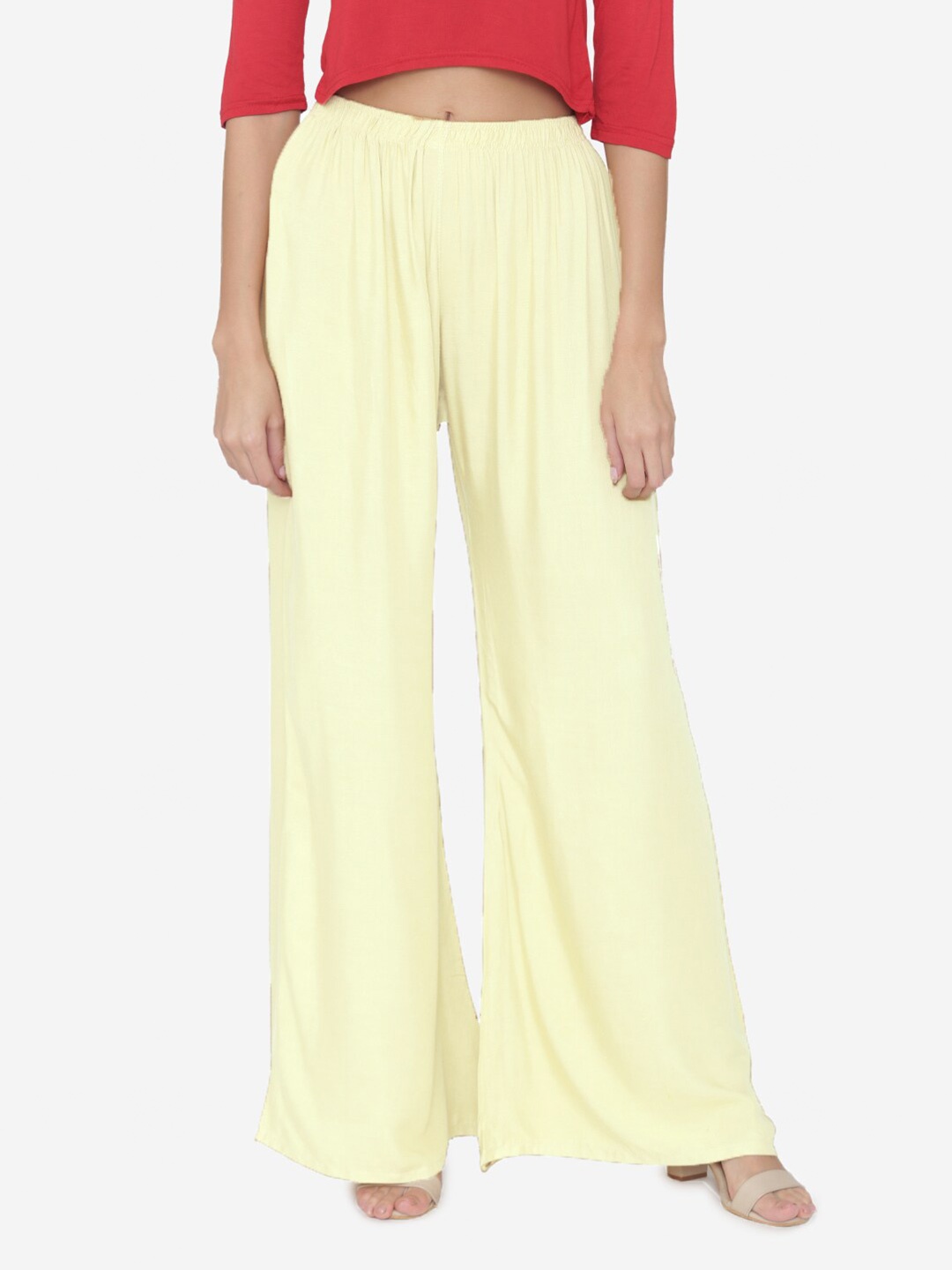 

N-Gal Women Wide Leg Woven Palazzos, Cream