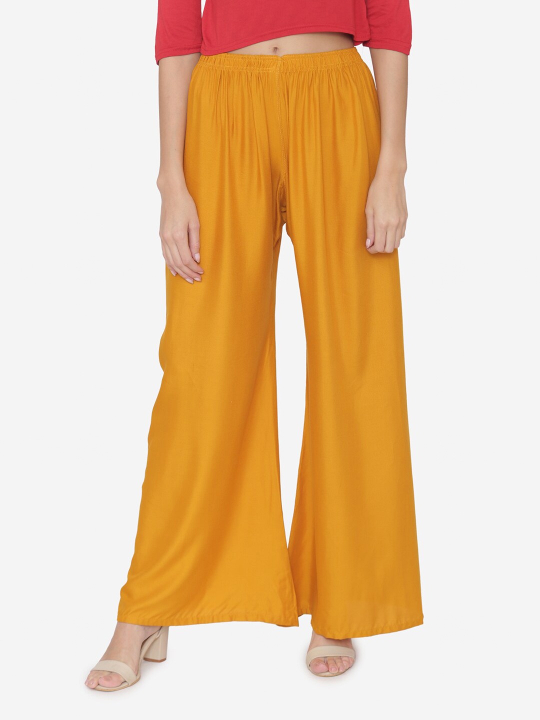 

N-Gal Women Wide Leg Woven Palazzos, Mustard