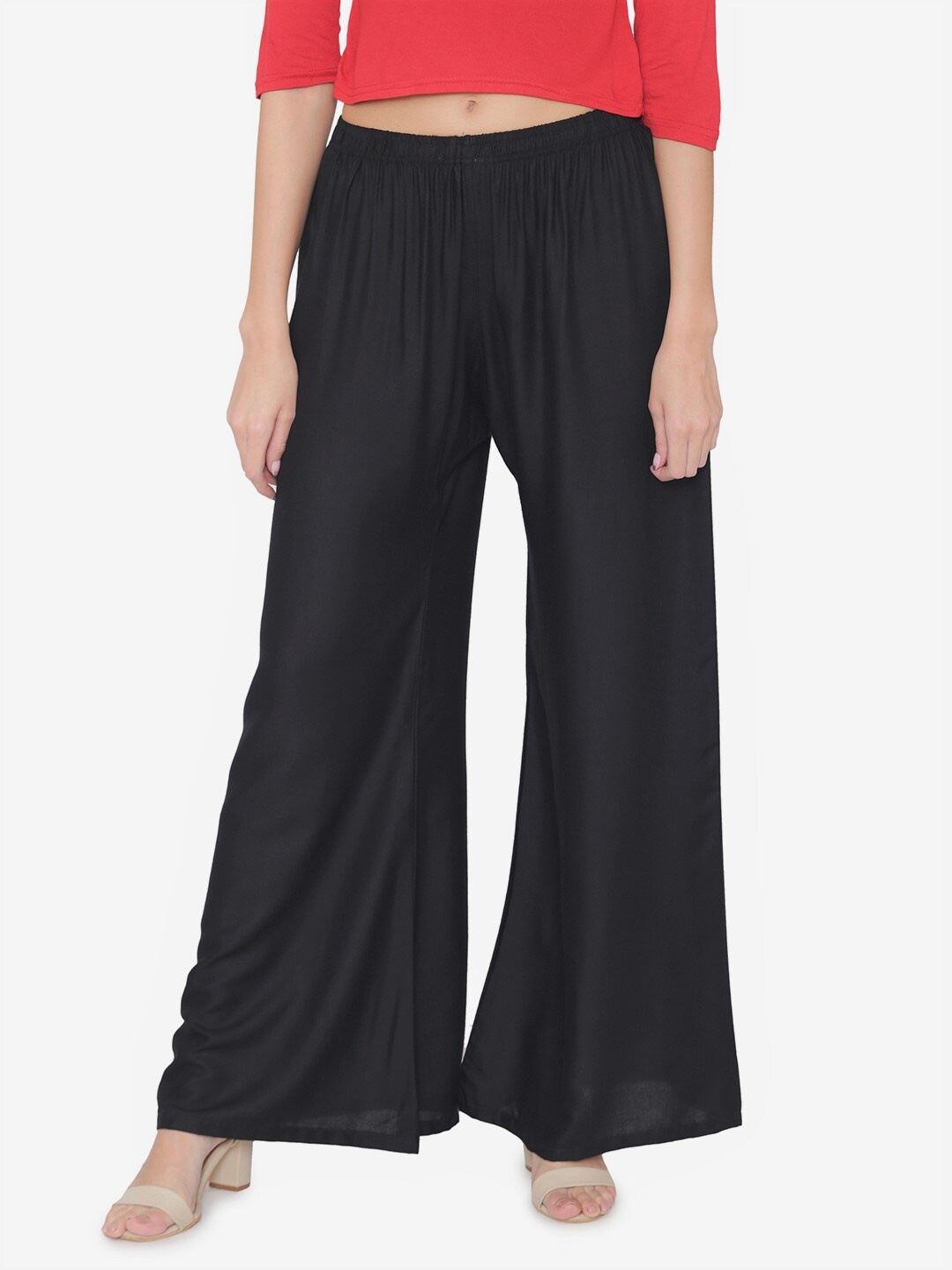 

N-Gal Women Wide Leg Woven Palazzos, Black