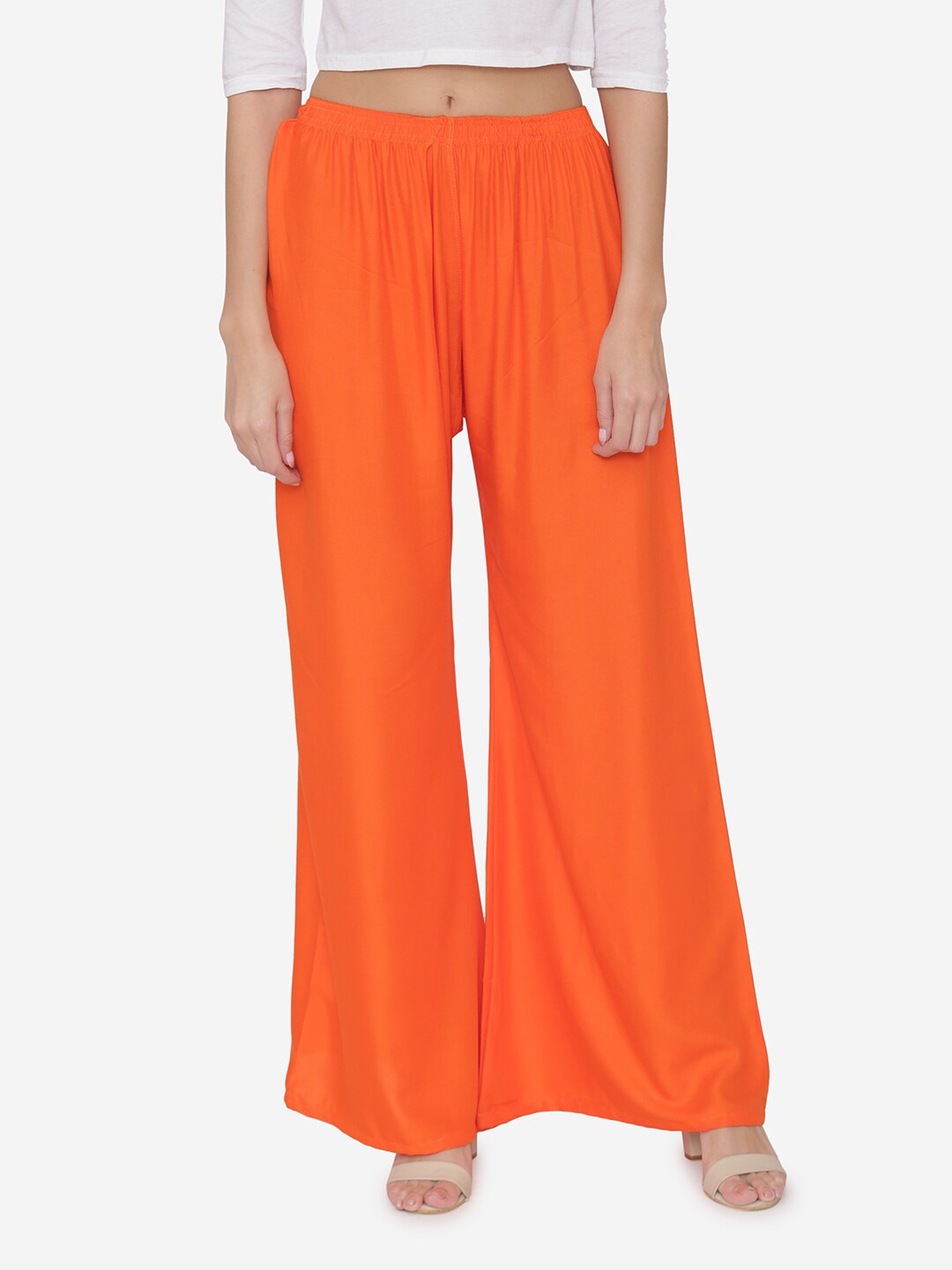 

N-Gal Women Wide Leg Woven Palazzos, Orange