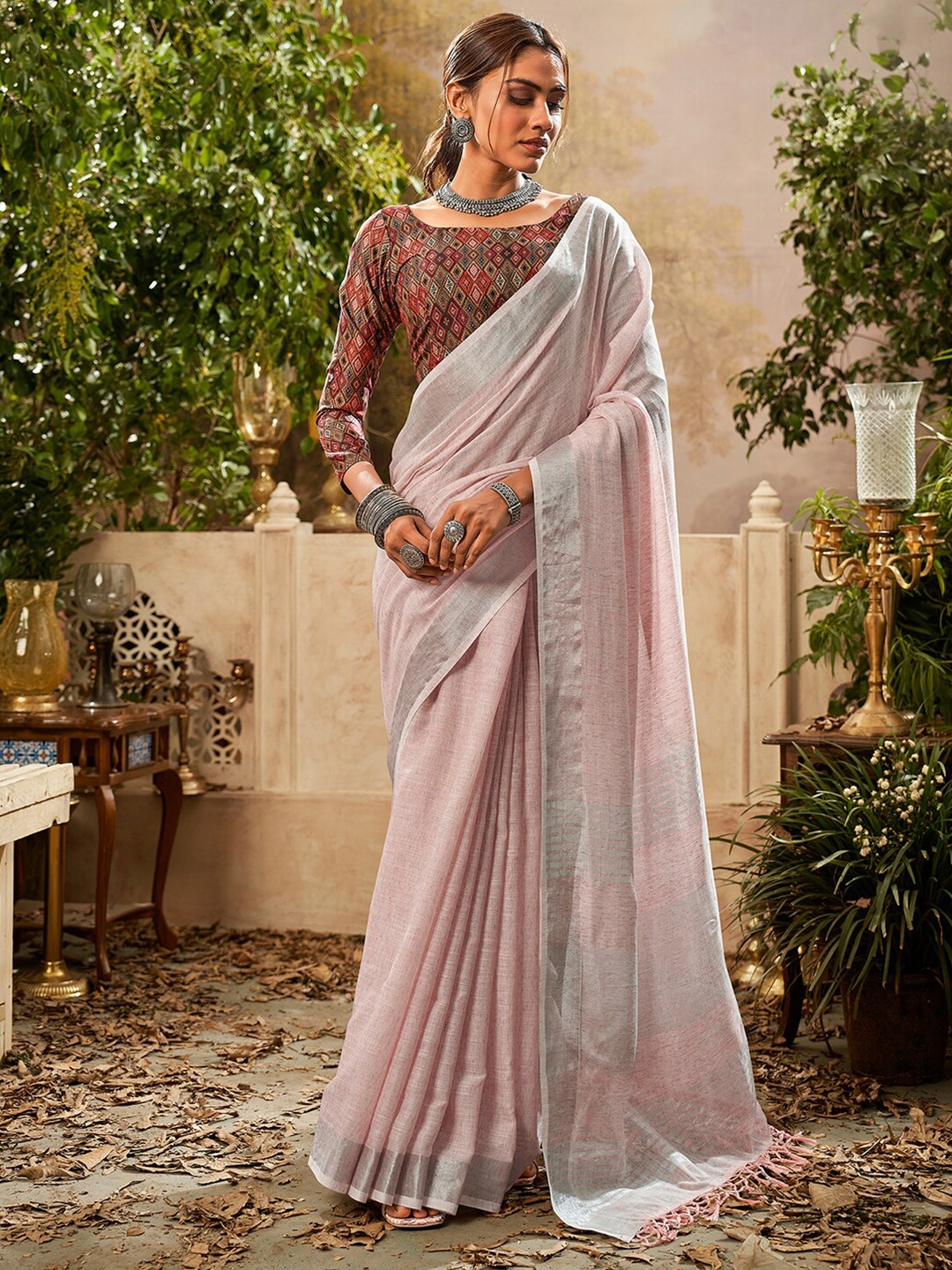 

Satrani Striped Saree, Peach