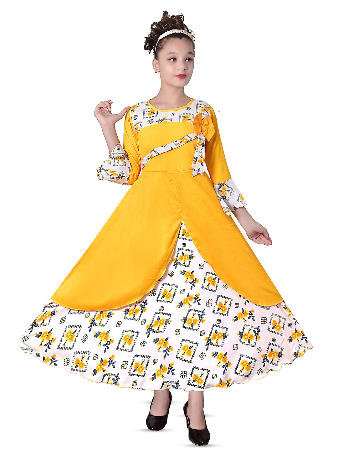 

BAESD Floral Print Denim Fit & Flare Maxi Dress, Yellow