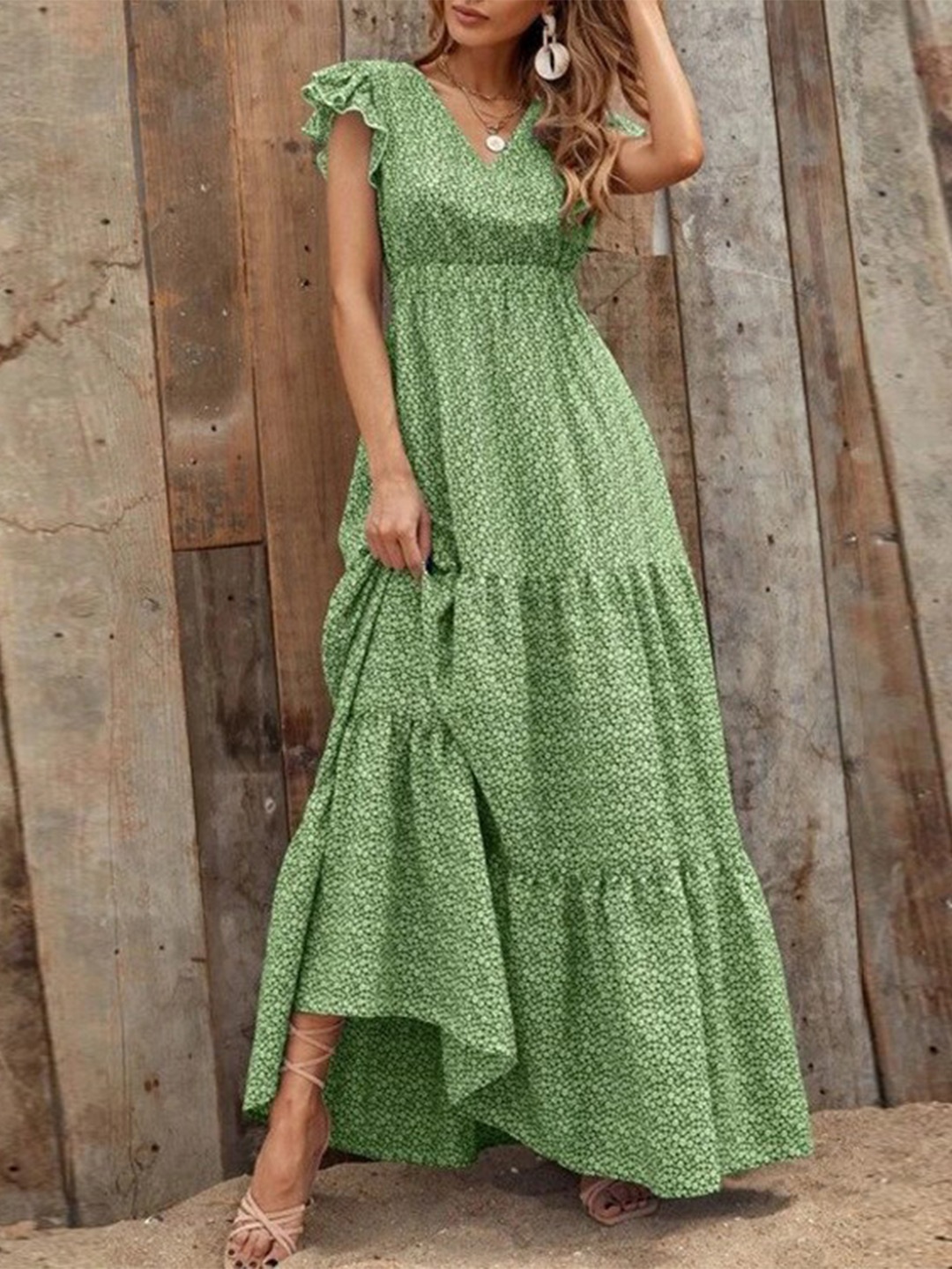 

StyleCast Green Floral Print Maxi Dress