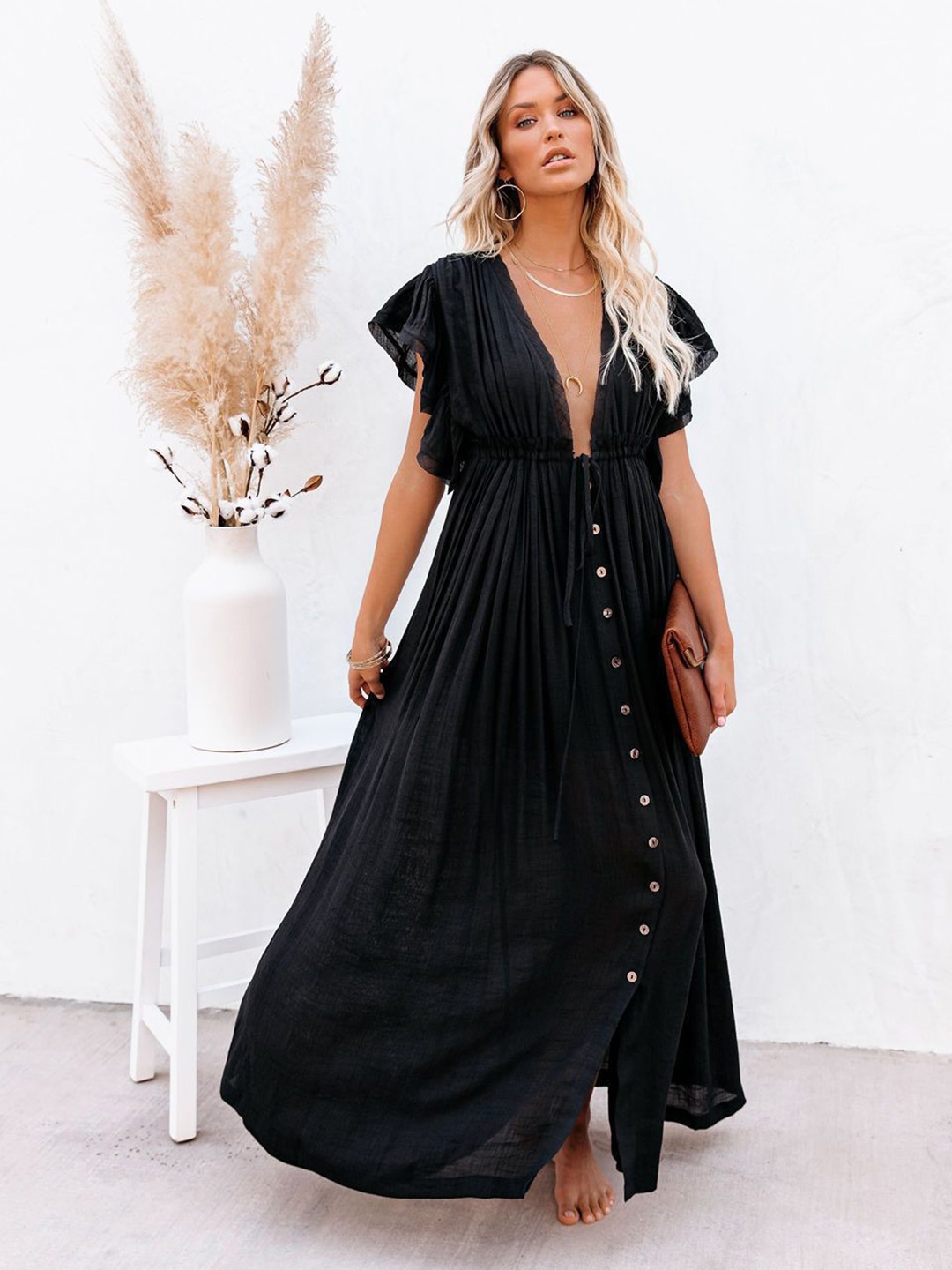 

StyleCast Black V-Neck Cotton Maxi Dress