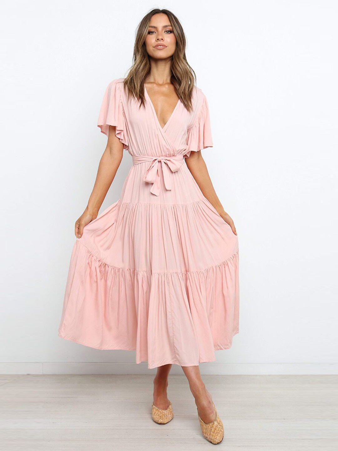 

StyleCast Pink Flared Sleeve Fit & Flare Midi Dress