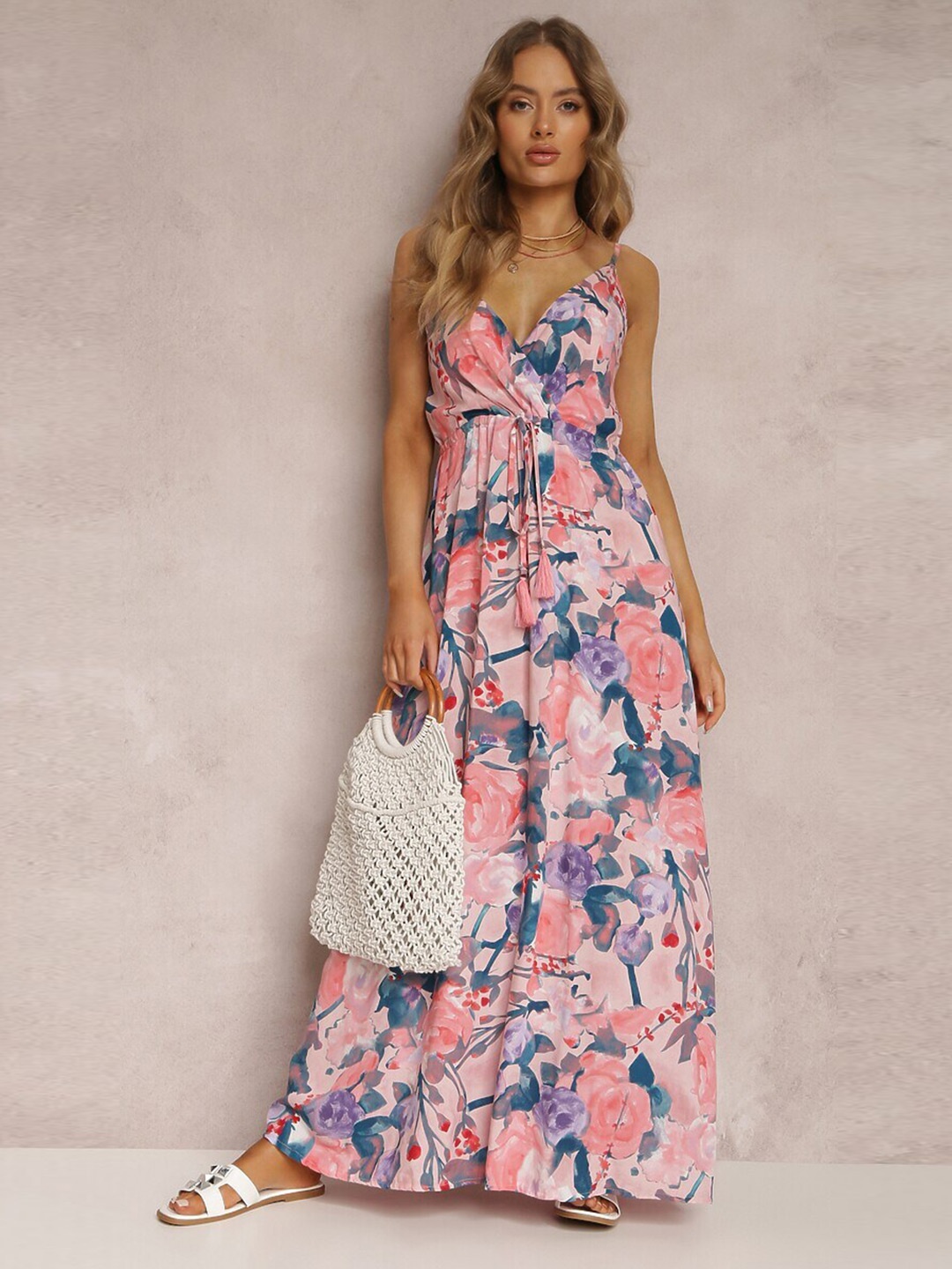 

StyleCast Pink Shoulder Straps Floral Print Maxi Dress