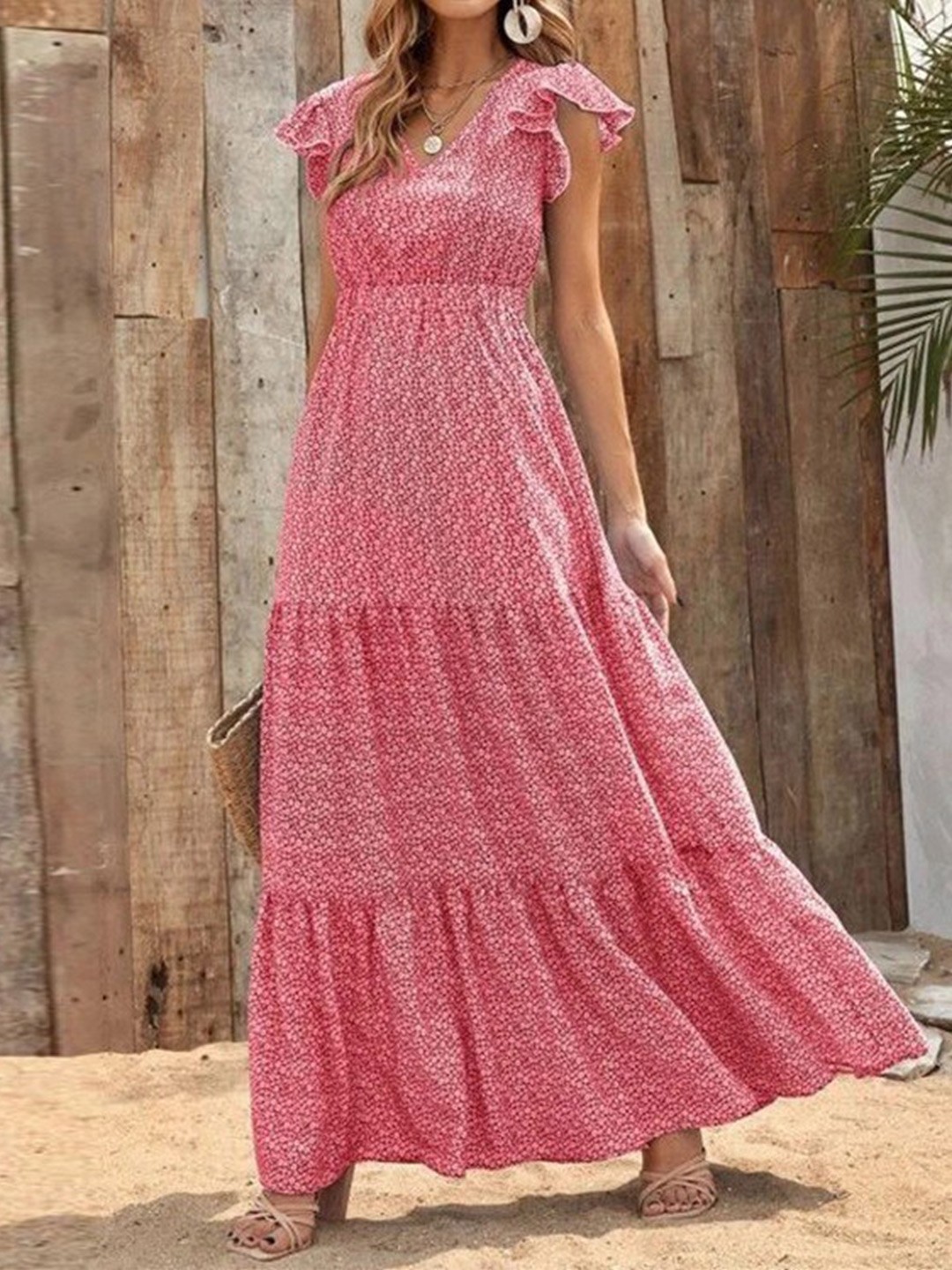 

StyleCast Floral Printed Flared Sleeves Maxi Dress, Pink