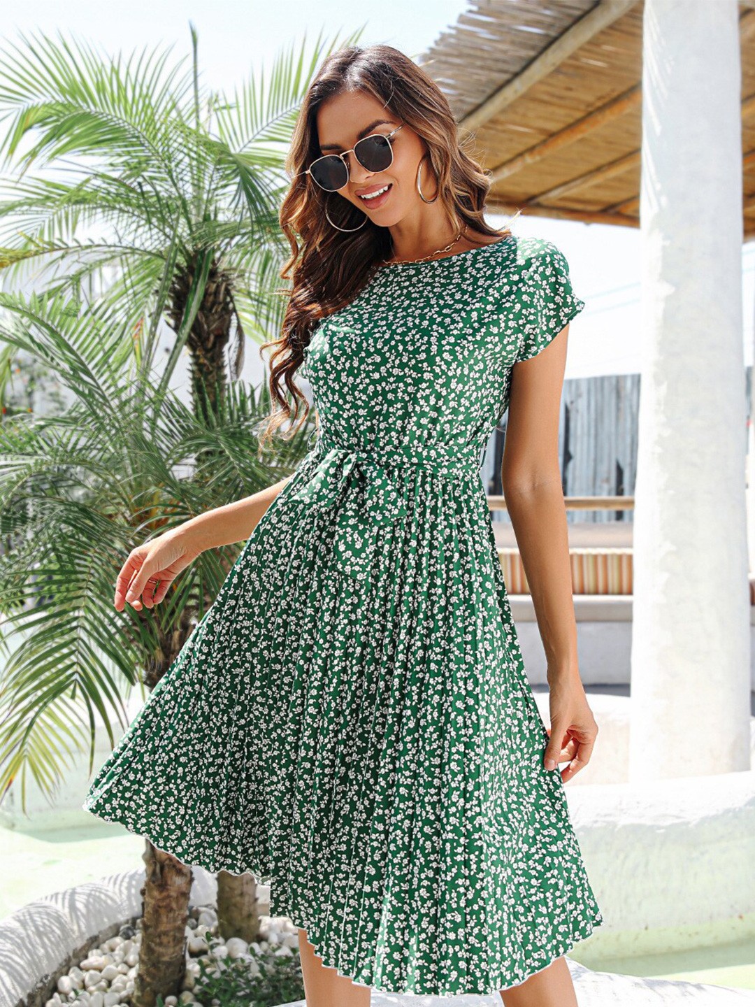 

StyleCast Green Polka Dot Printed Fit & Flare Dress