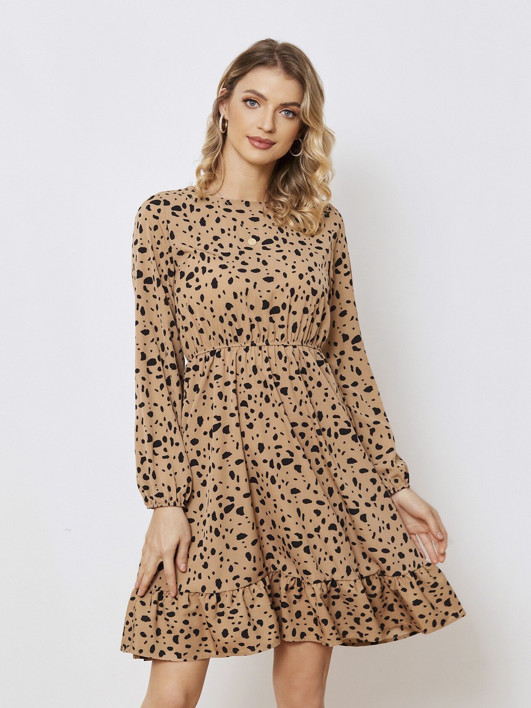 

StyleCast Floral Printed Puff Sleeves Fit & Flare Dress, Brown