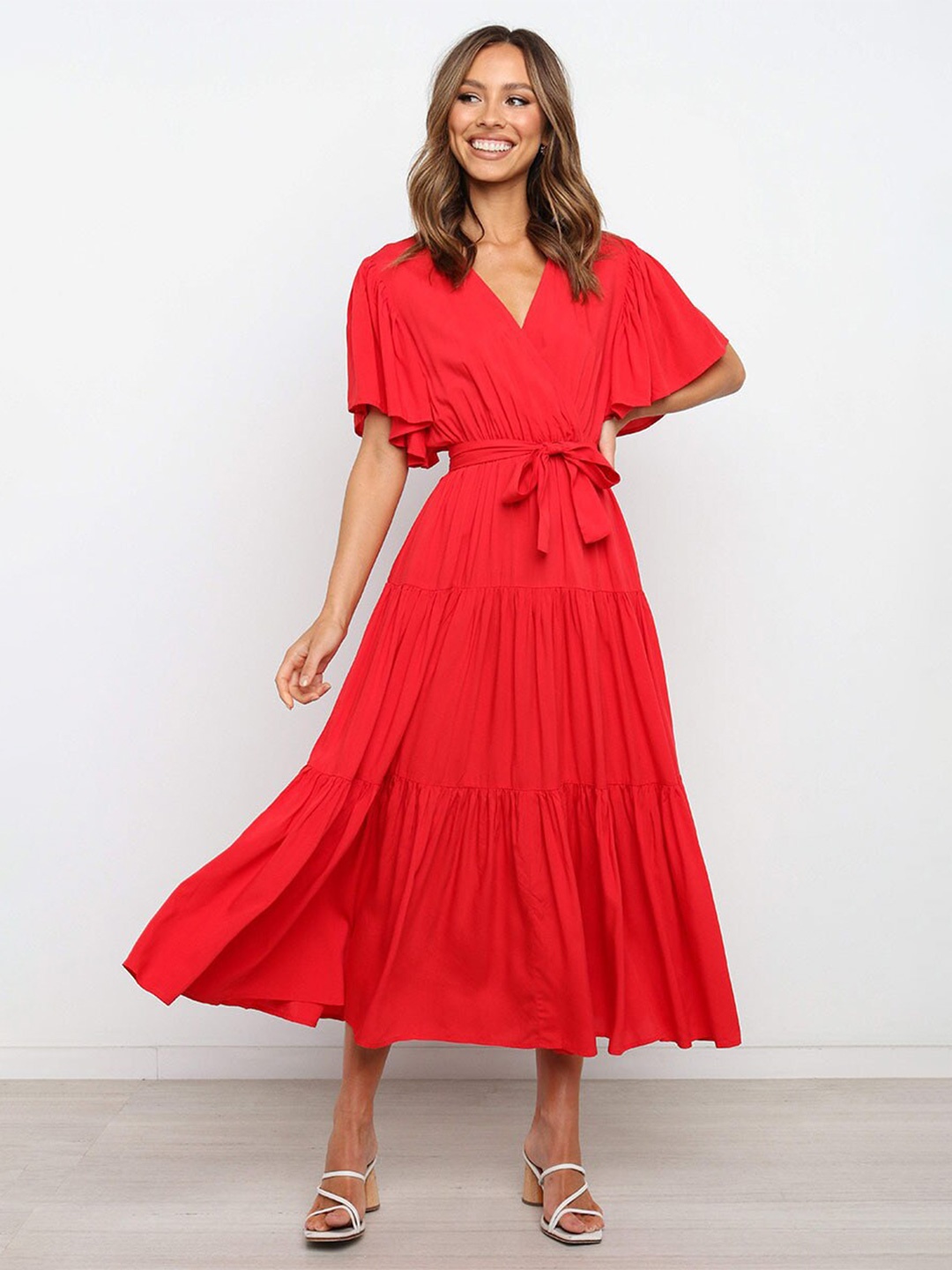 

StyleCast Red Flared Sleeve Maxi Midi Dress