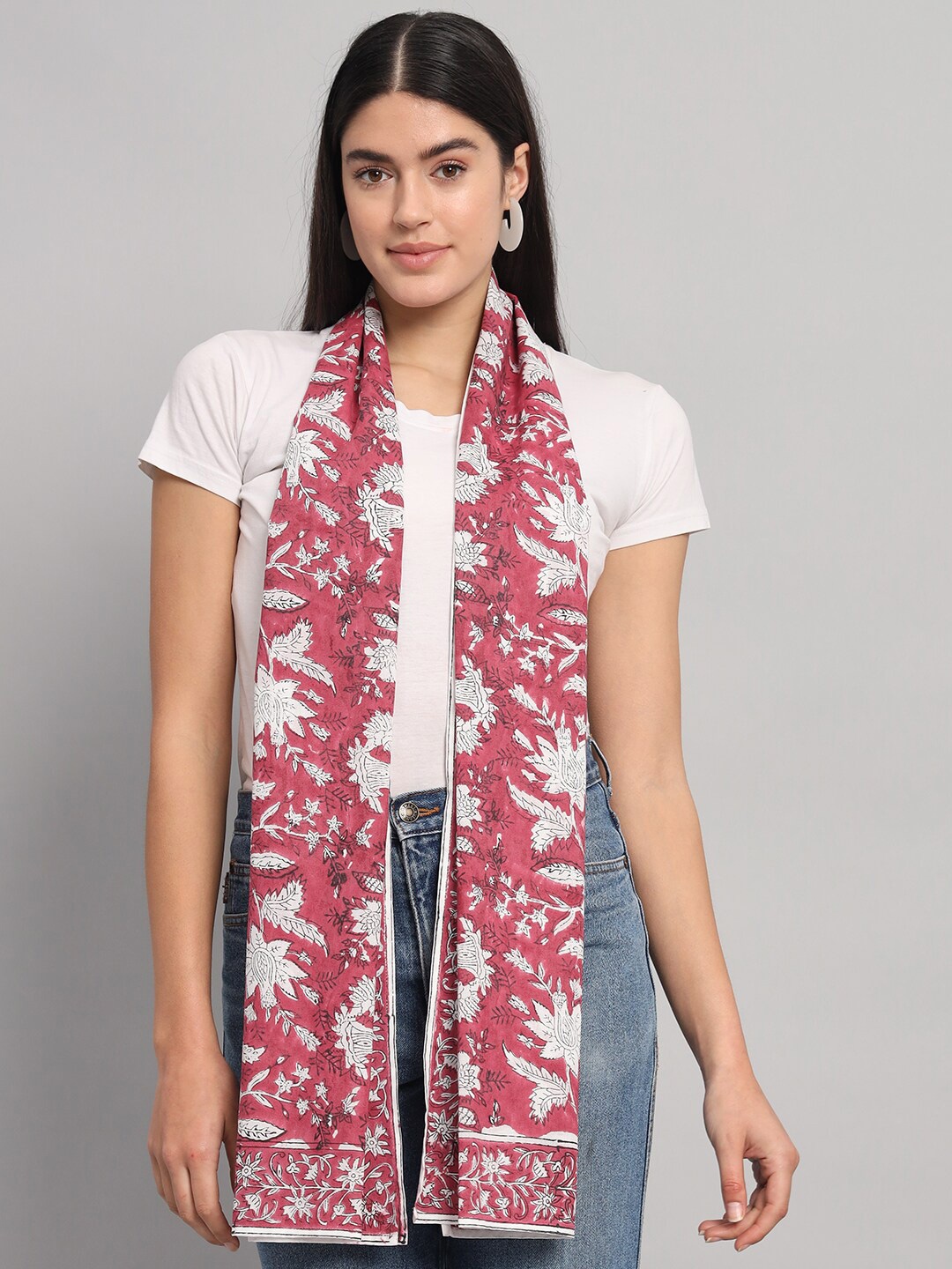 

HANDICRAFT PALACE Floral Printed Cotton Scarf, Red