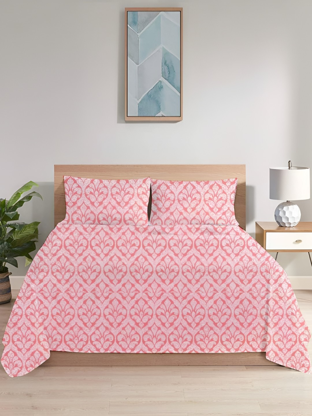 

Signature Vista Pink Ethnic Motifs Microfiber 144 TC King Bedsheet With 2 Pillow Covers