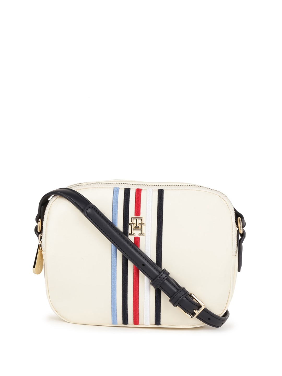 

Tommy Hilfiger Striped Structured Sling Bag, Beige