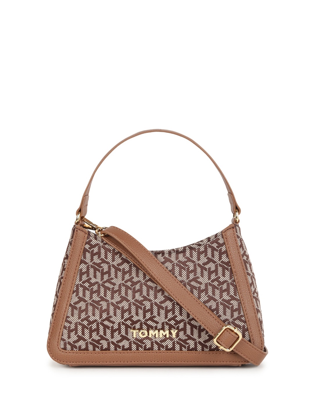 

Tommy Hilfiger Self Design Structured Hobo Bag, Brown