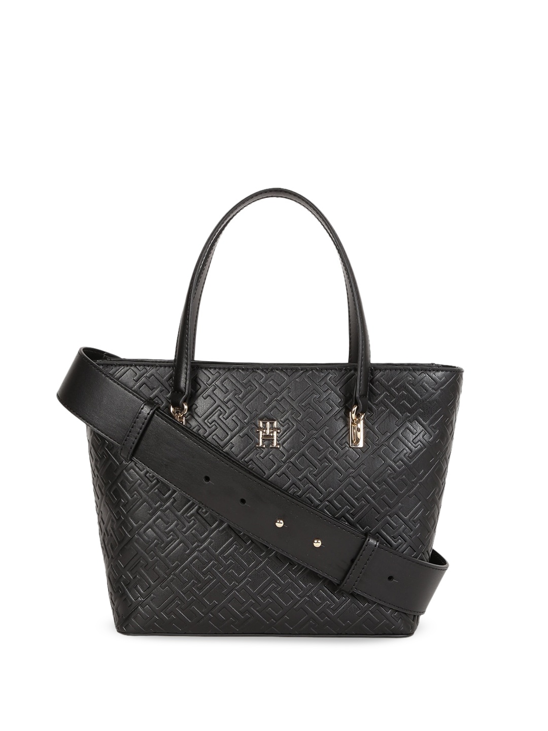 

Tommy Hilfiger Geometric PU Structured Handheld Bag, Black
