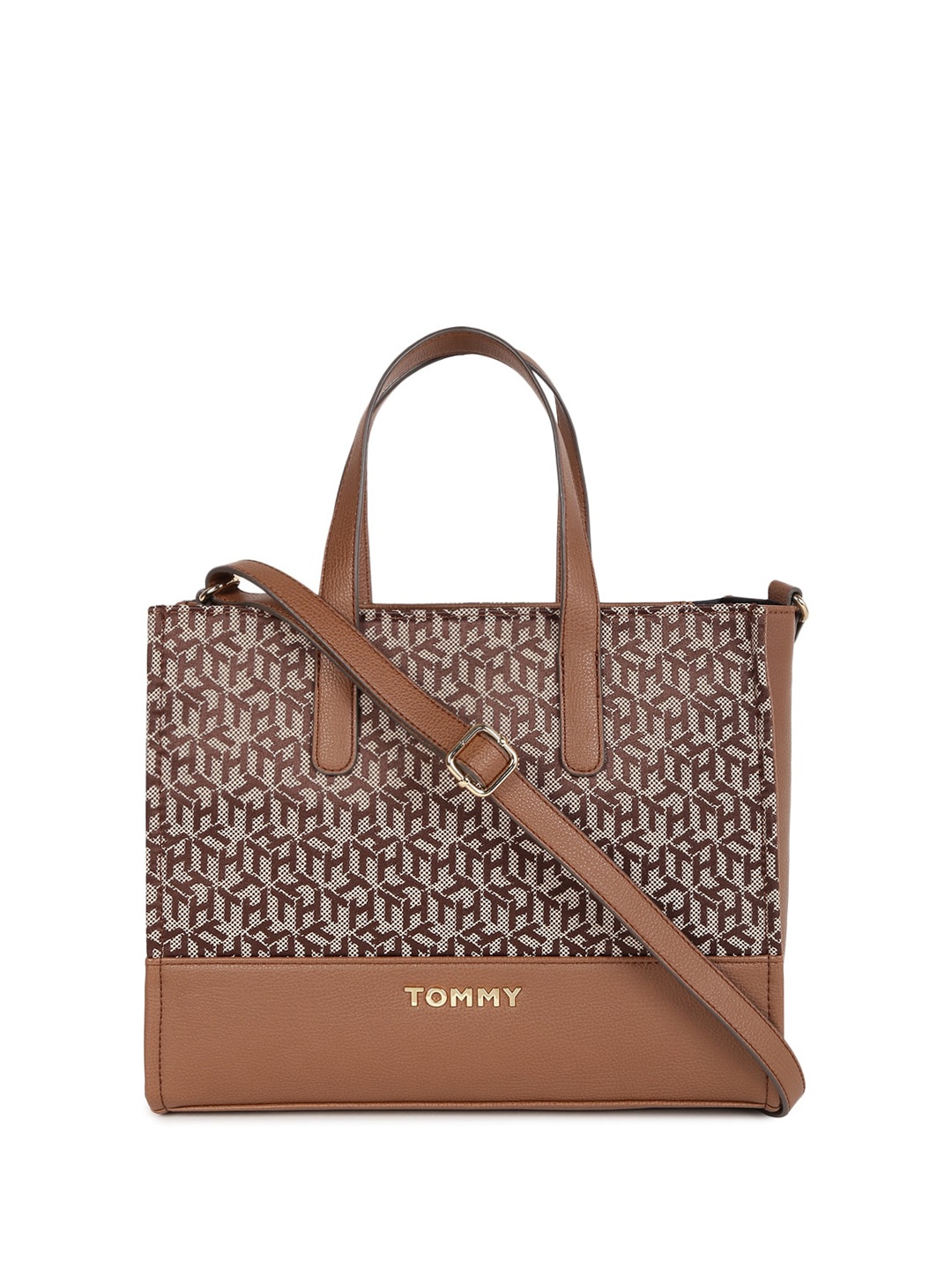 

Tommy Hilfiger Printed Structured Handheld Bag, Brown