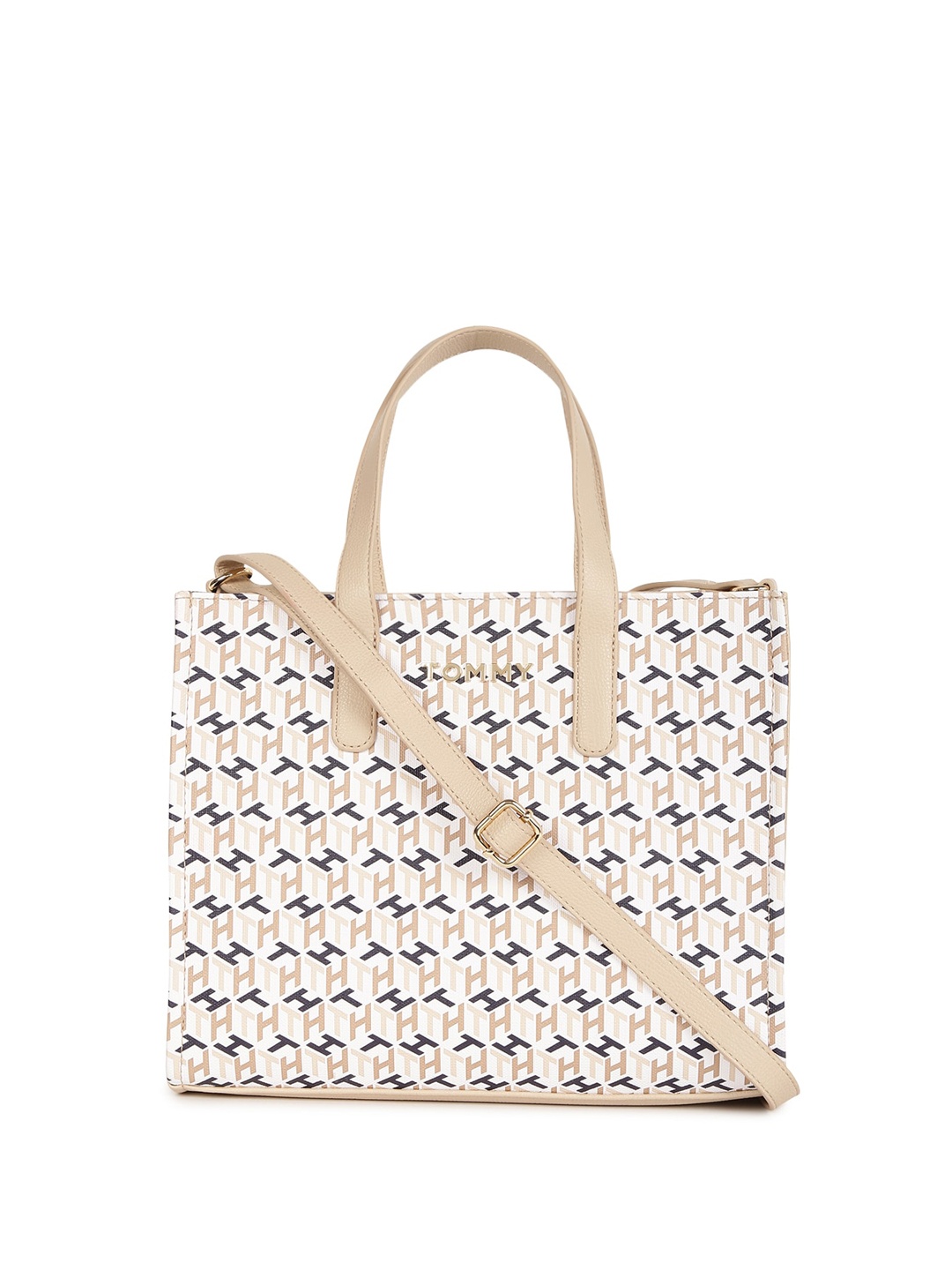 

Tommy Hilfiger Typography Printed PU Oversized Shopper Tote Bag, Beige