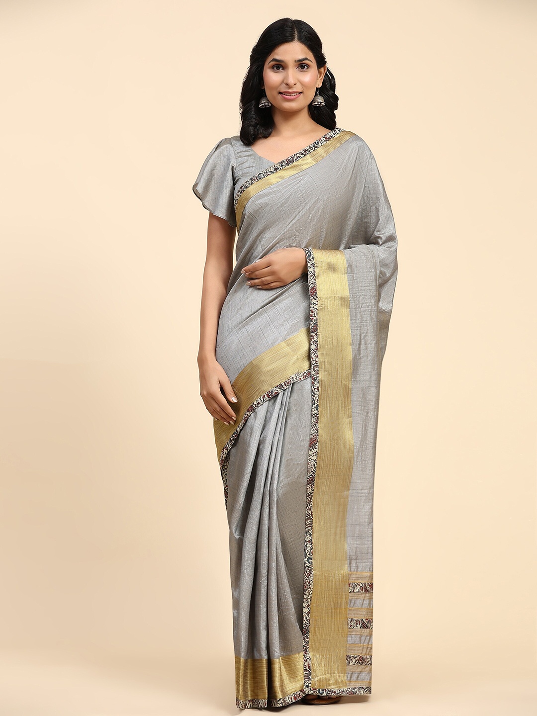 

RACHNA Woven Design Zari Ready to Wear Saree, Grey